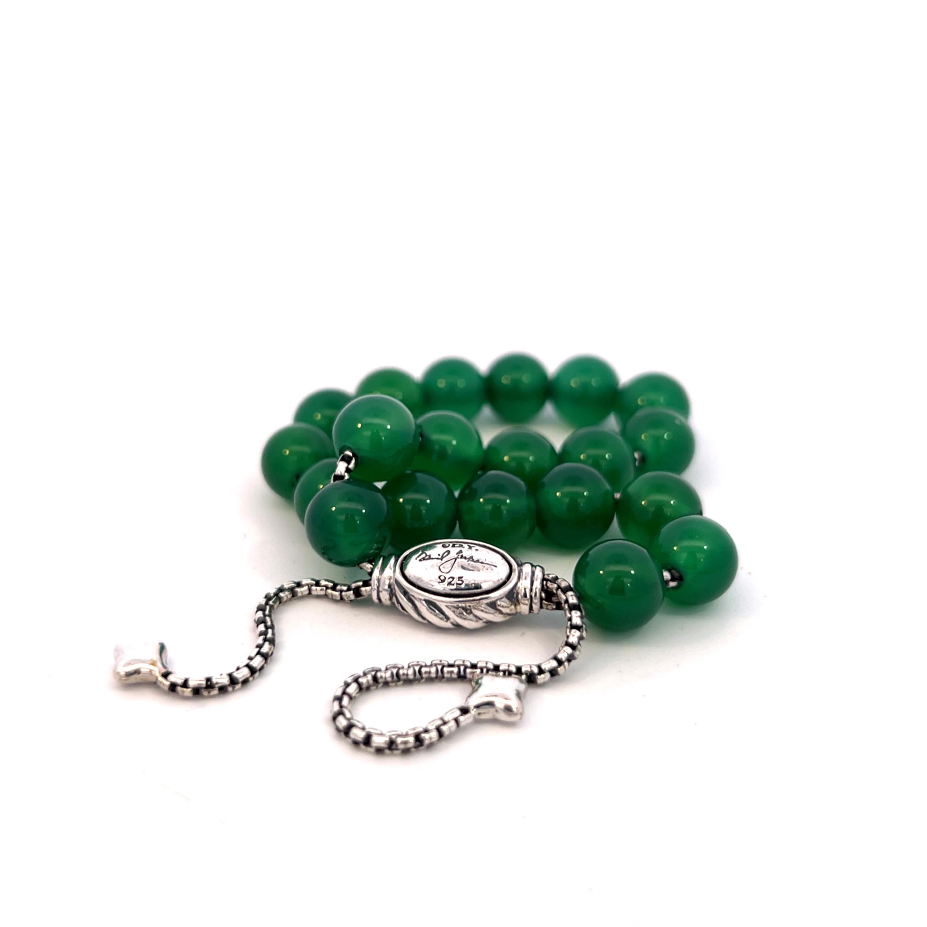 Autentico David Yurman Estate Green Onyx Spiritual Beads Bracciale regolabile da 6,6 a 8,5