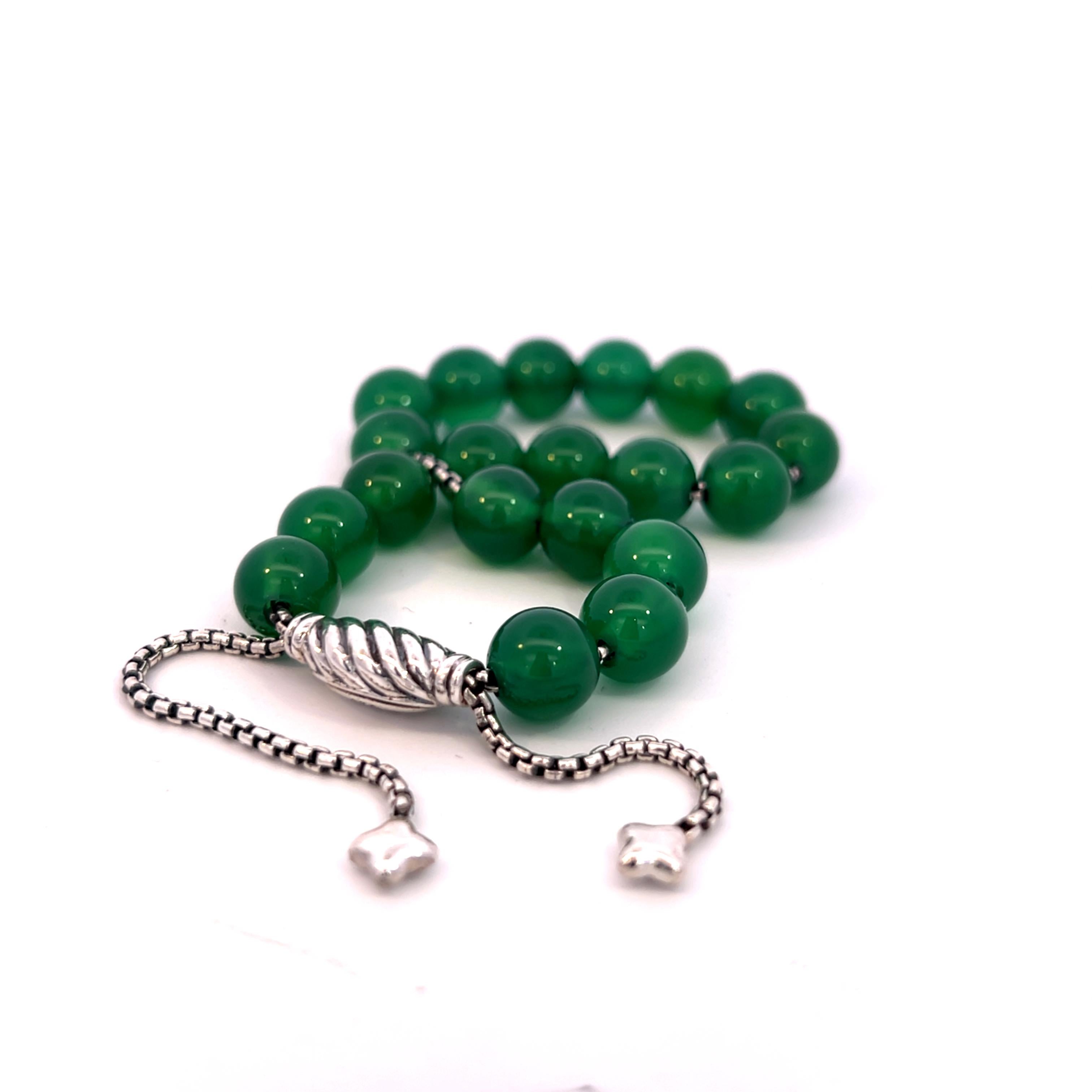 Taglio rotondo David Yurman Bracciale di perle spirituali in onice verde autentico di proprietà da 8,5