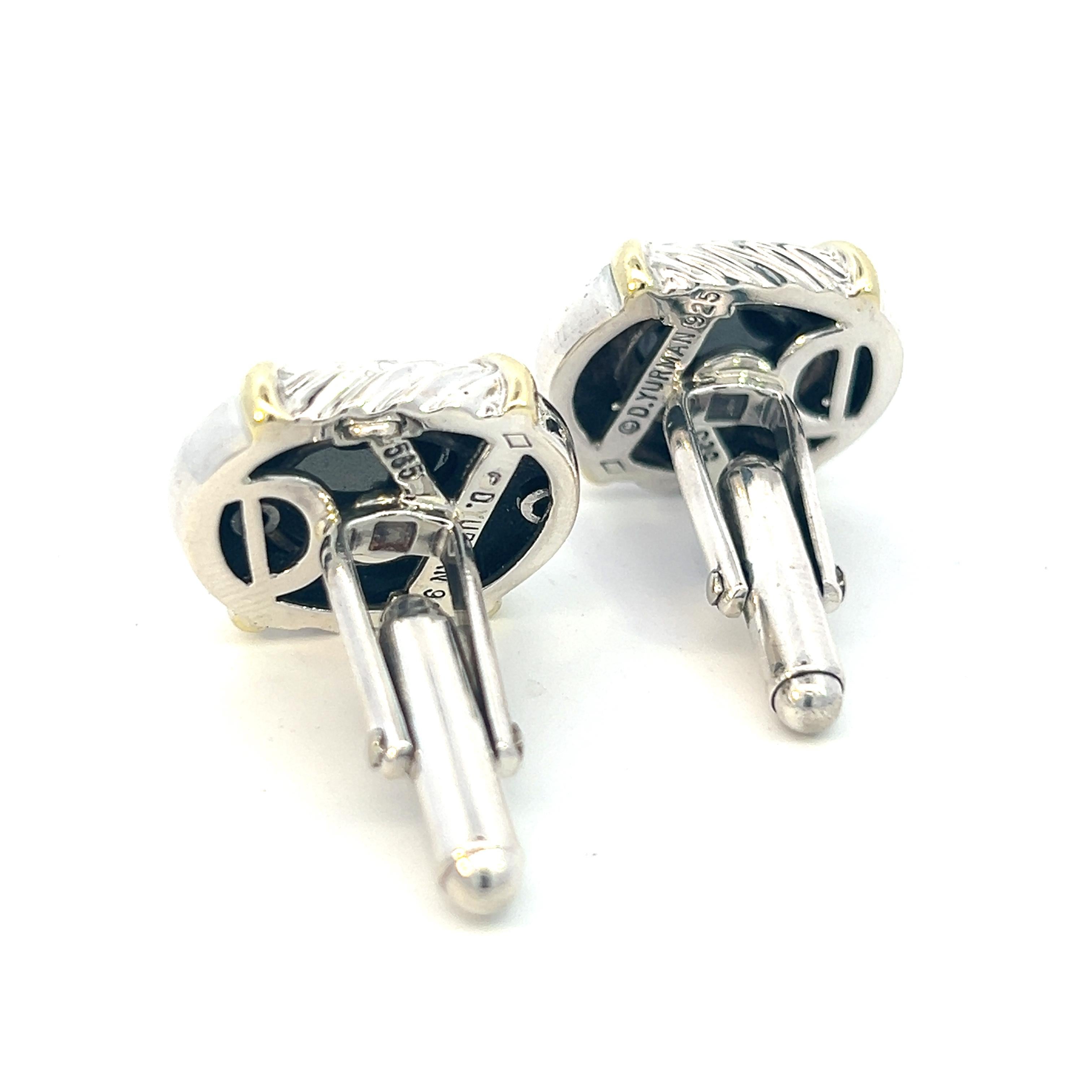 David Yurman Authentic Estate Hematite Cufflinks 14k Gold & Silver 17 Grams In Good Condition For Sale In Brooklyn, NY