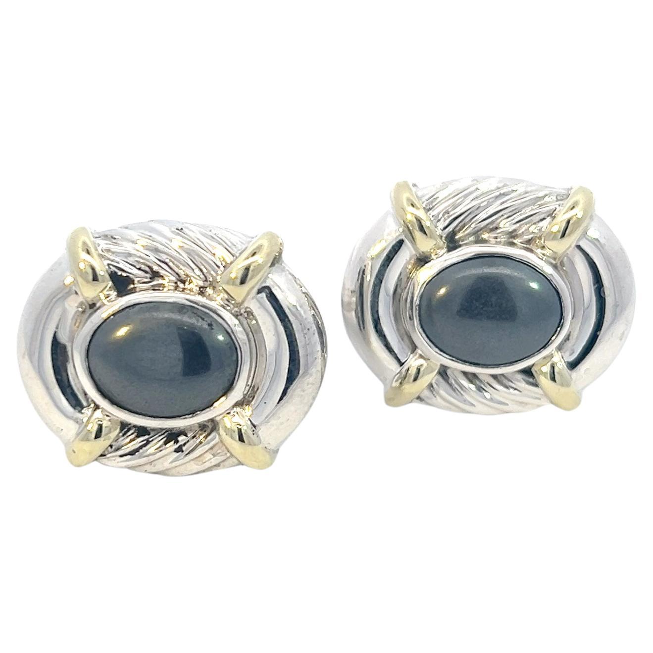 David Yurman Authentique Estate Hematite Boutons de manchette en or et argent 14 carats 17 grammes en vente