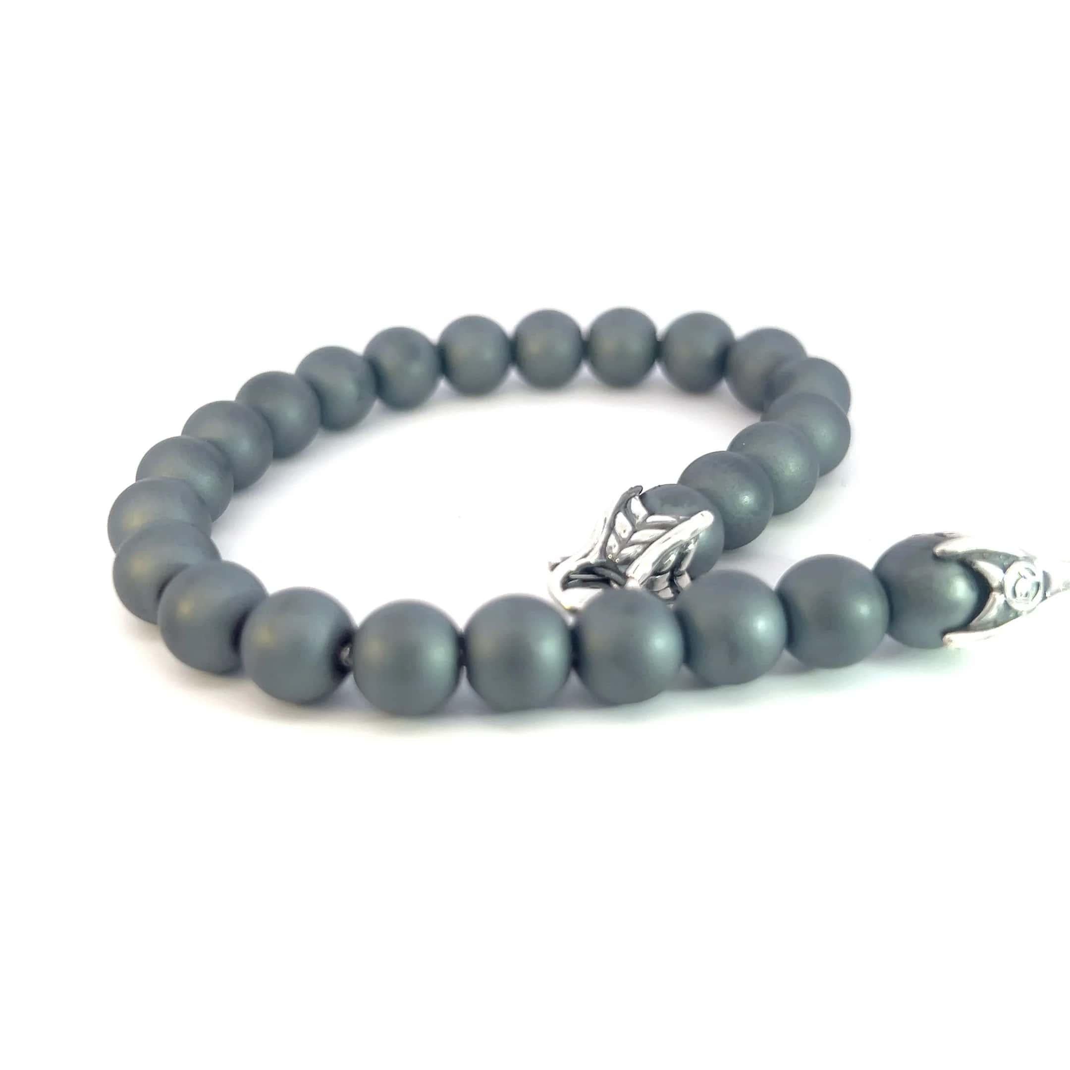 David Yurman Authentisches Estate Hematit Mattes spirituelles Perlenarmband mit 8,5