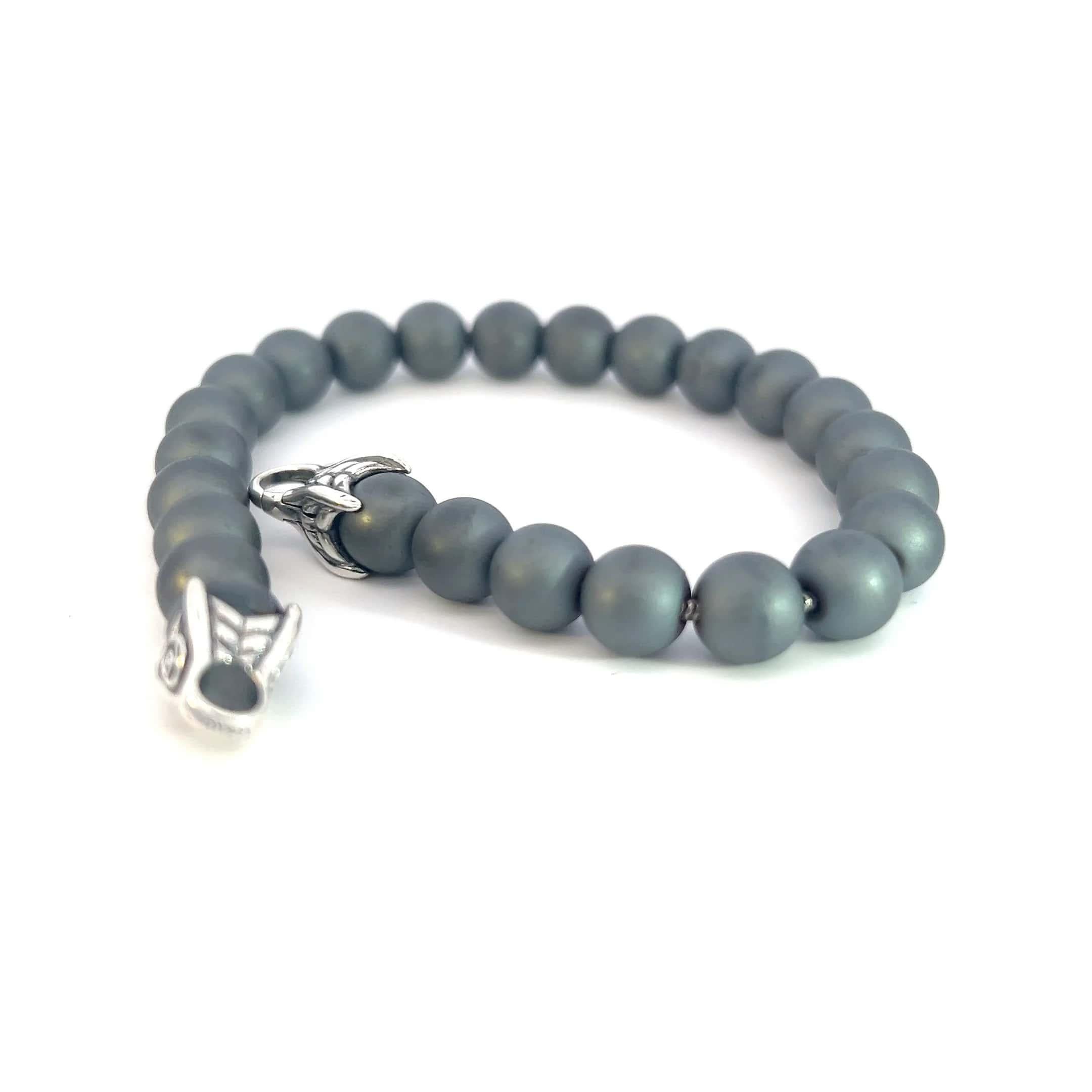 David Yurman Authentisches Estate Hematit Mattes spirituelles Perlenarmband mit 8,5
