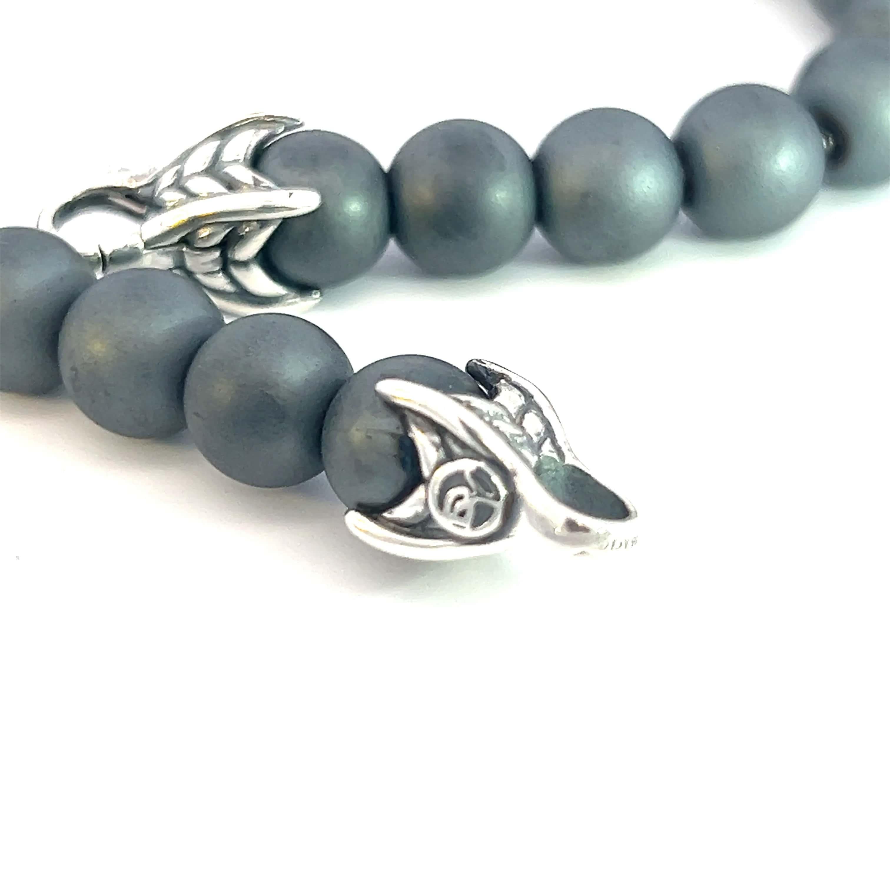 David Yurman Authentisches Estate Hematit Mattes spirituelles Perlenarmband mit 8,5