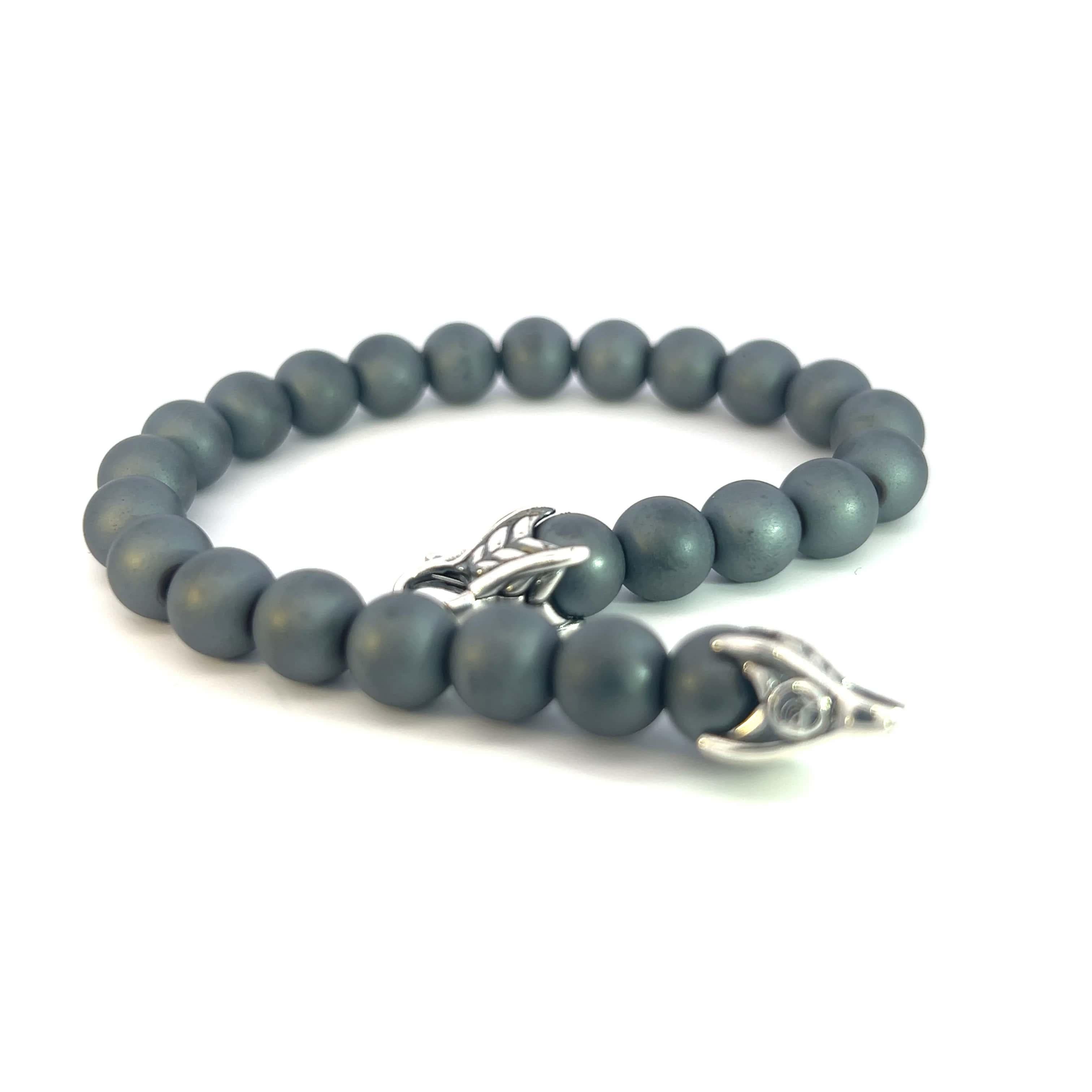 David Yurman Authentisches Estate Hematit Mattes spirituelles Perlenarmband mit 8,5