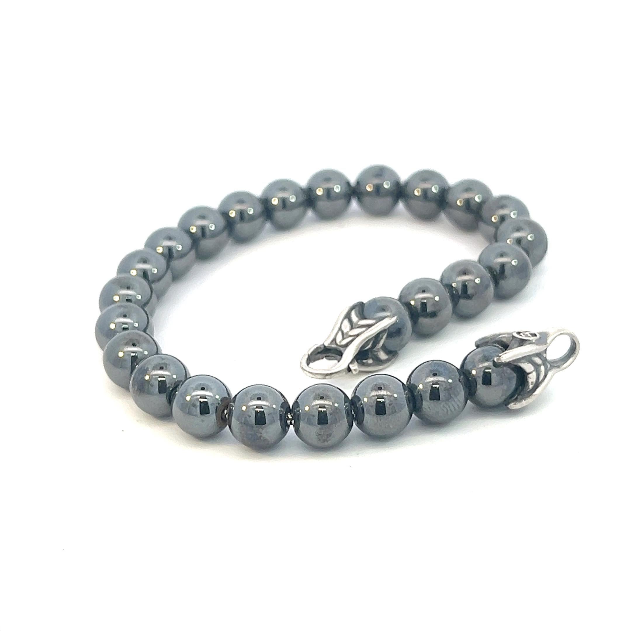 David Yurman Authentic Estate Hematite Polished Spiritual Beads Bracelet Silver In Good Condition In Brooklyn, NY