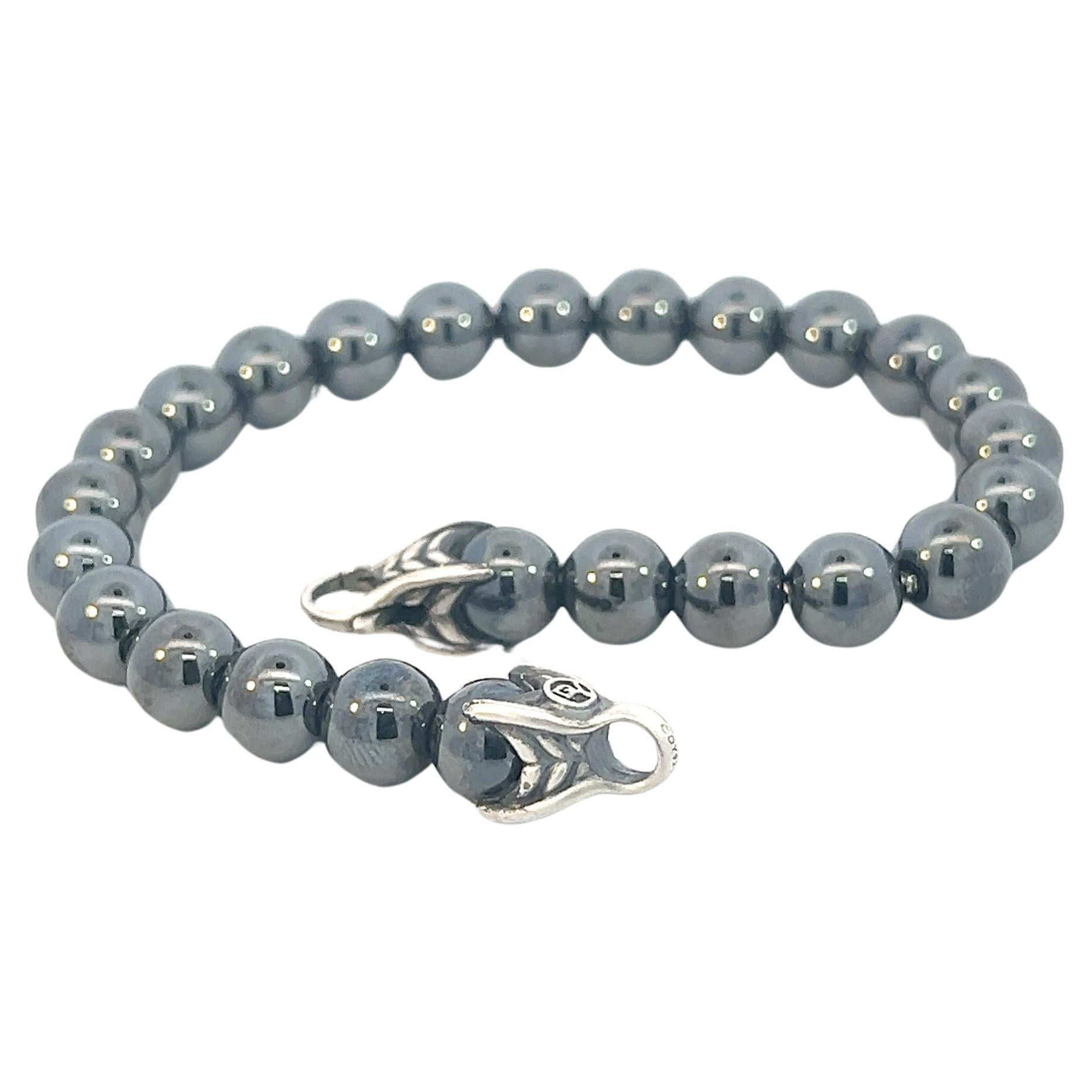 David Yurman Authentic Estate Hematite Polished Spiritual Beads Bracelet Silver
