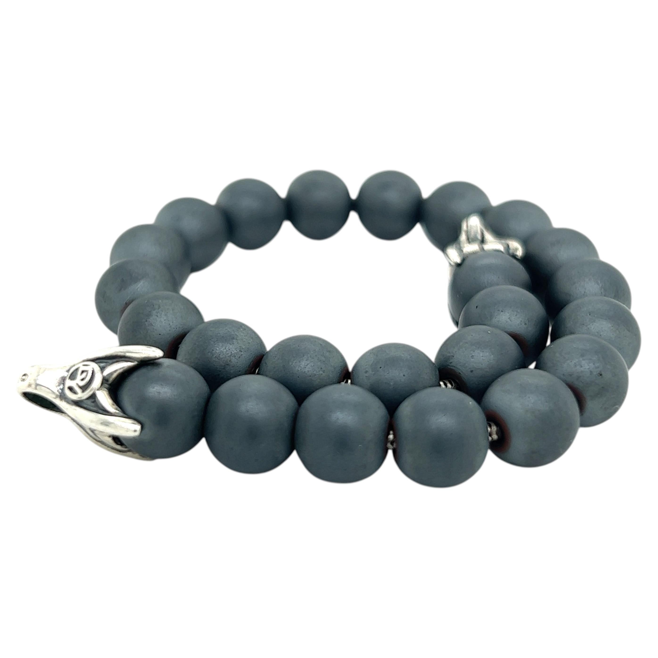 David Yurman Authentic Estate Hämatit spirituelle Perlen Armband 8" Silber 8 mm