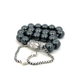 David Yurman Bracciale di perle spirituali di ematite autentico di proprietà da 8,5" A. Silver 8 mm