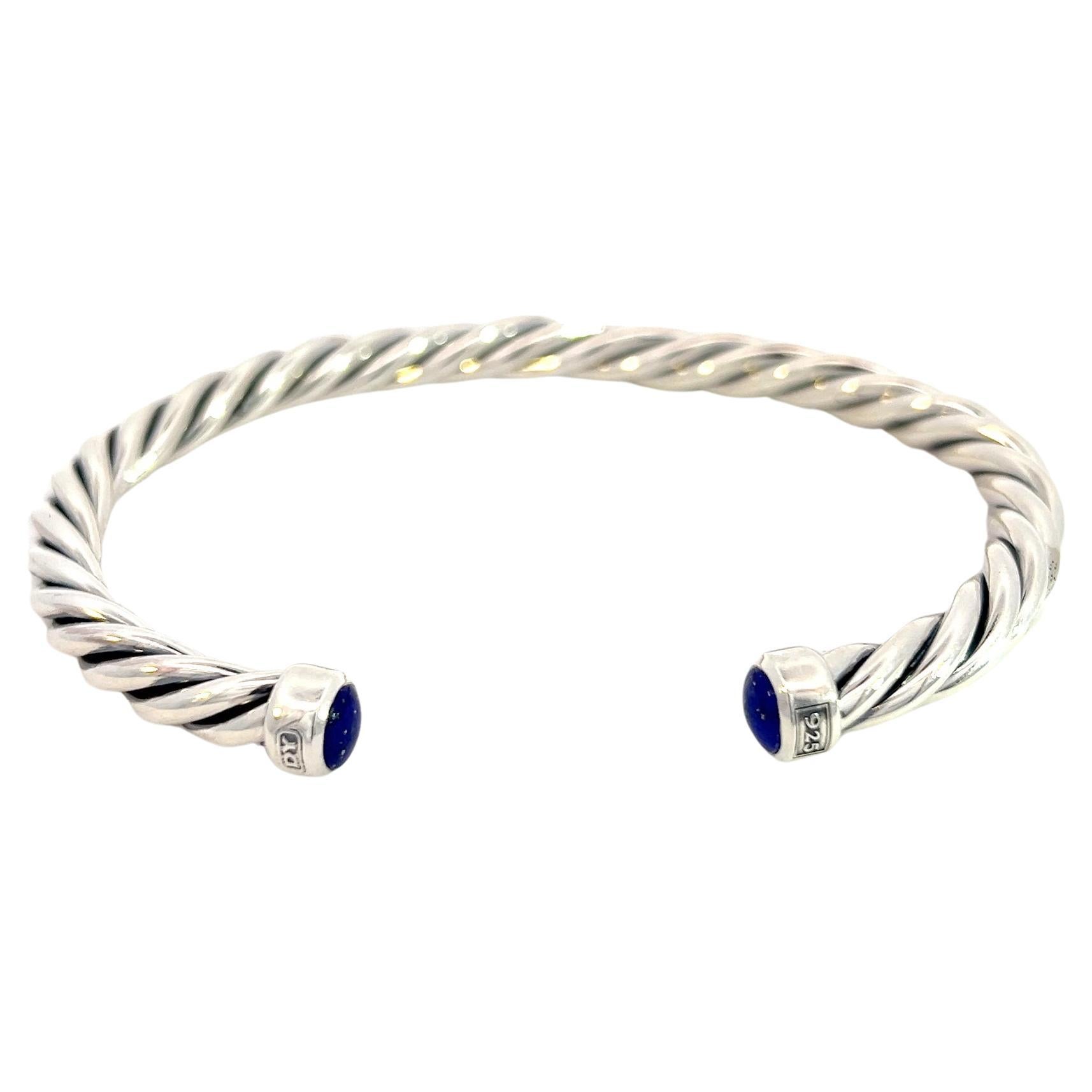 David Yurman Authentic Estate Lapiz Lazuli Mens Cable Cuff Bracelet Silver For Sale