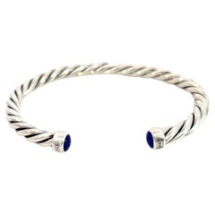 Vintage David Yurman Authentic Estate Lapiz Lazuli Mens Cable Cuff Bracelet Silver