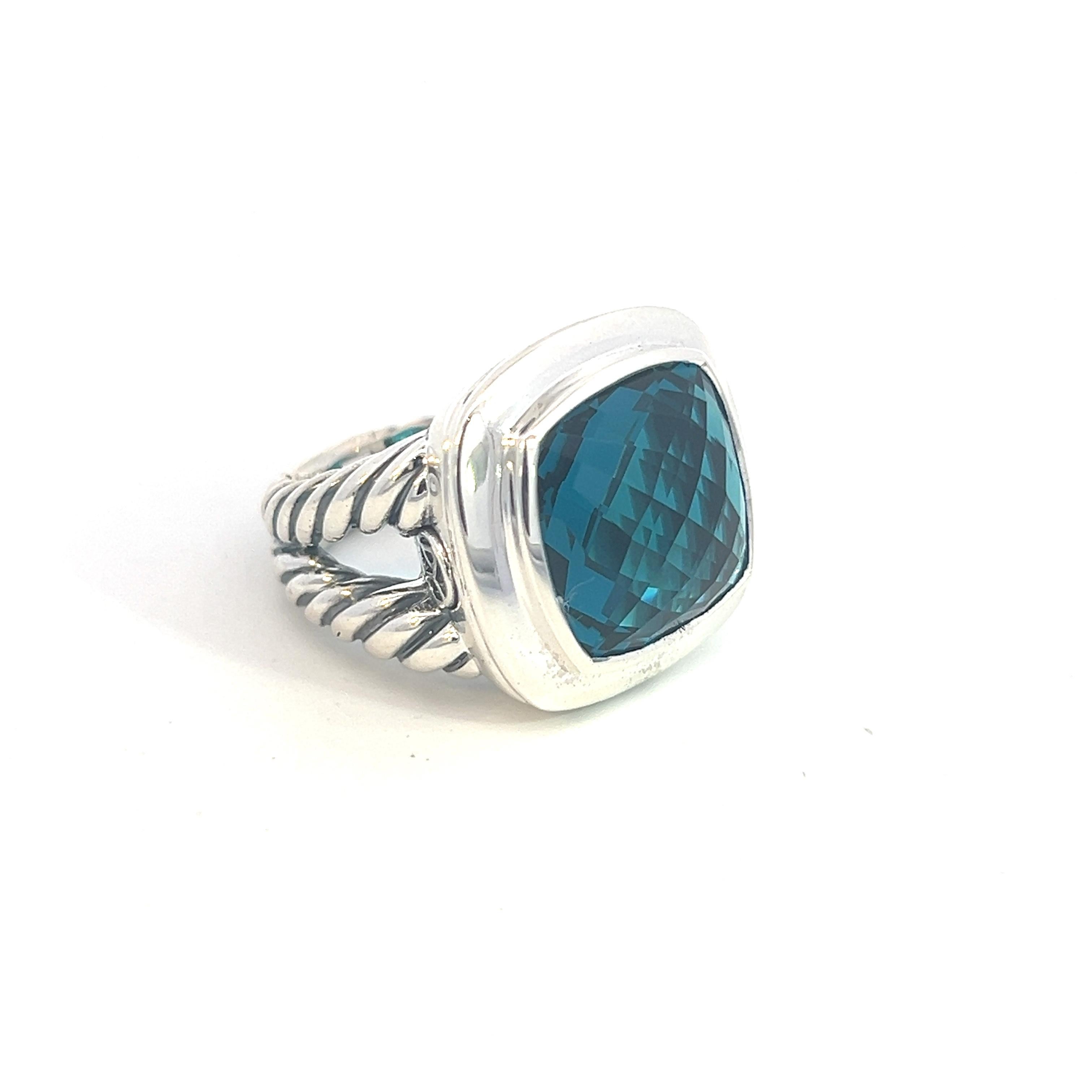 David Yurman Authentic Estate London Blue Topaz Albion Ring 7 Silver 14 mm In Good Condition In Brooklyn, NY