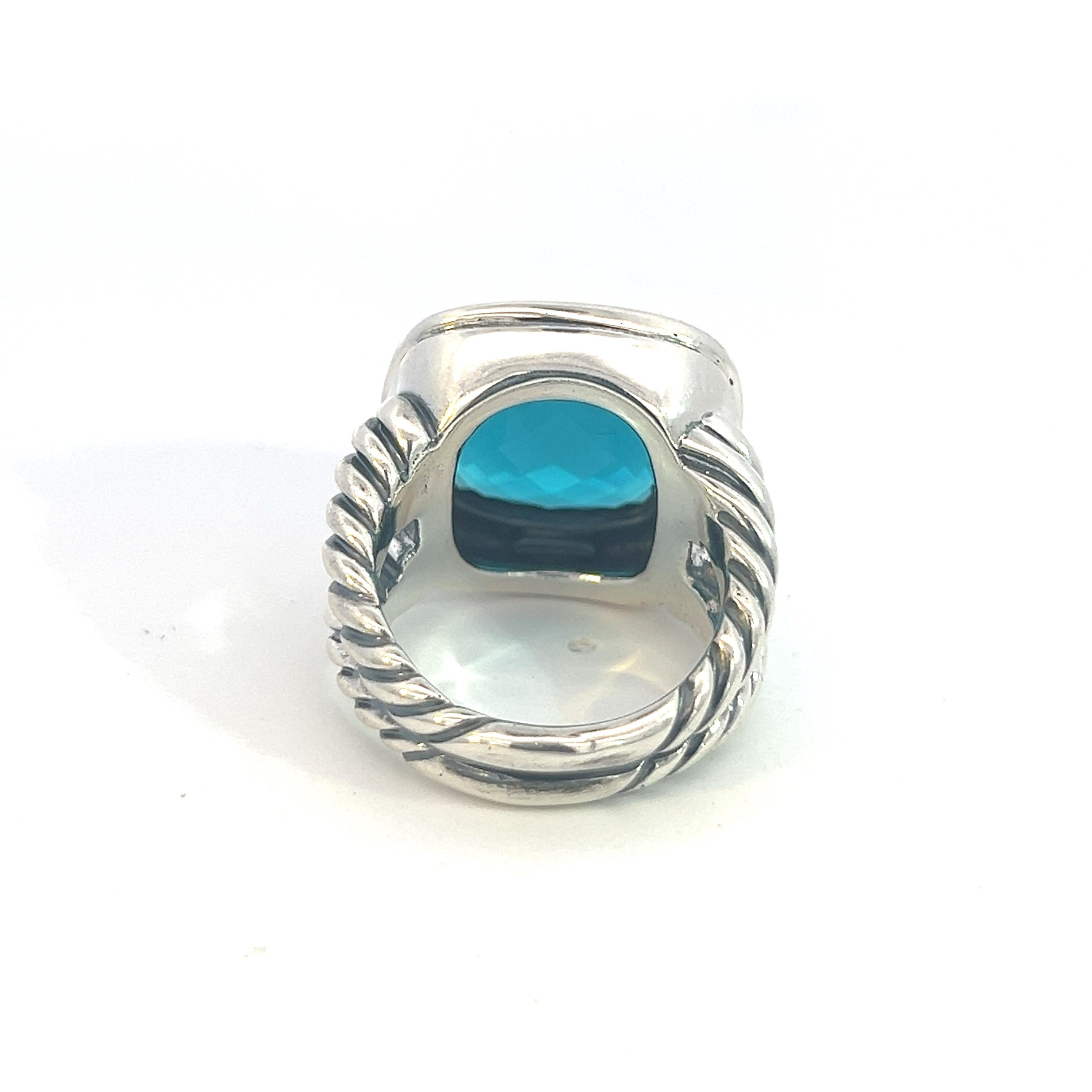 Women's David Yurman Authentic Estate London Blue Topaz Albion Ring 7 Silver 14 mm