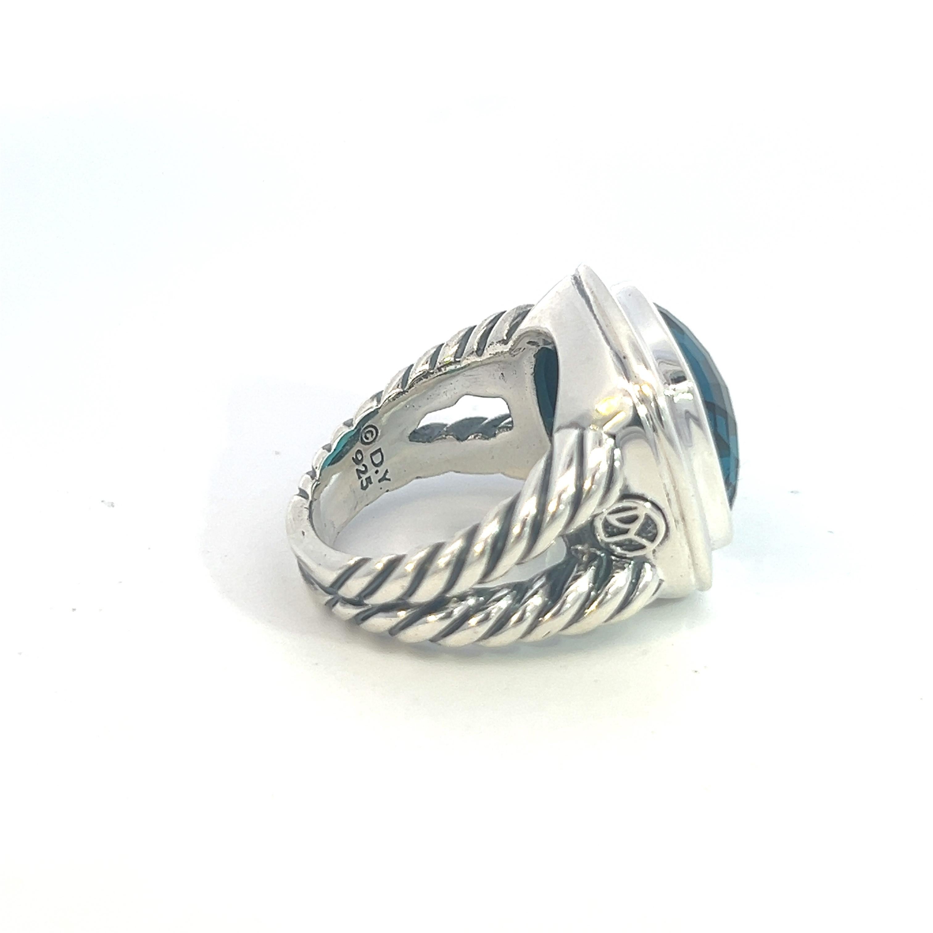 David Yurman Authentic Estate London Blue Topaz Albion Ring 7 Silver 14 mm 1