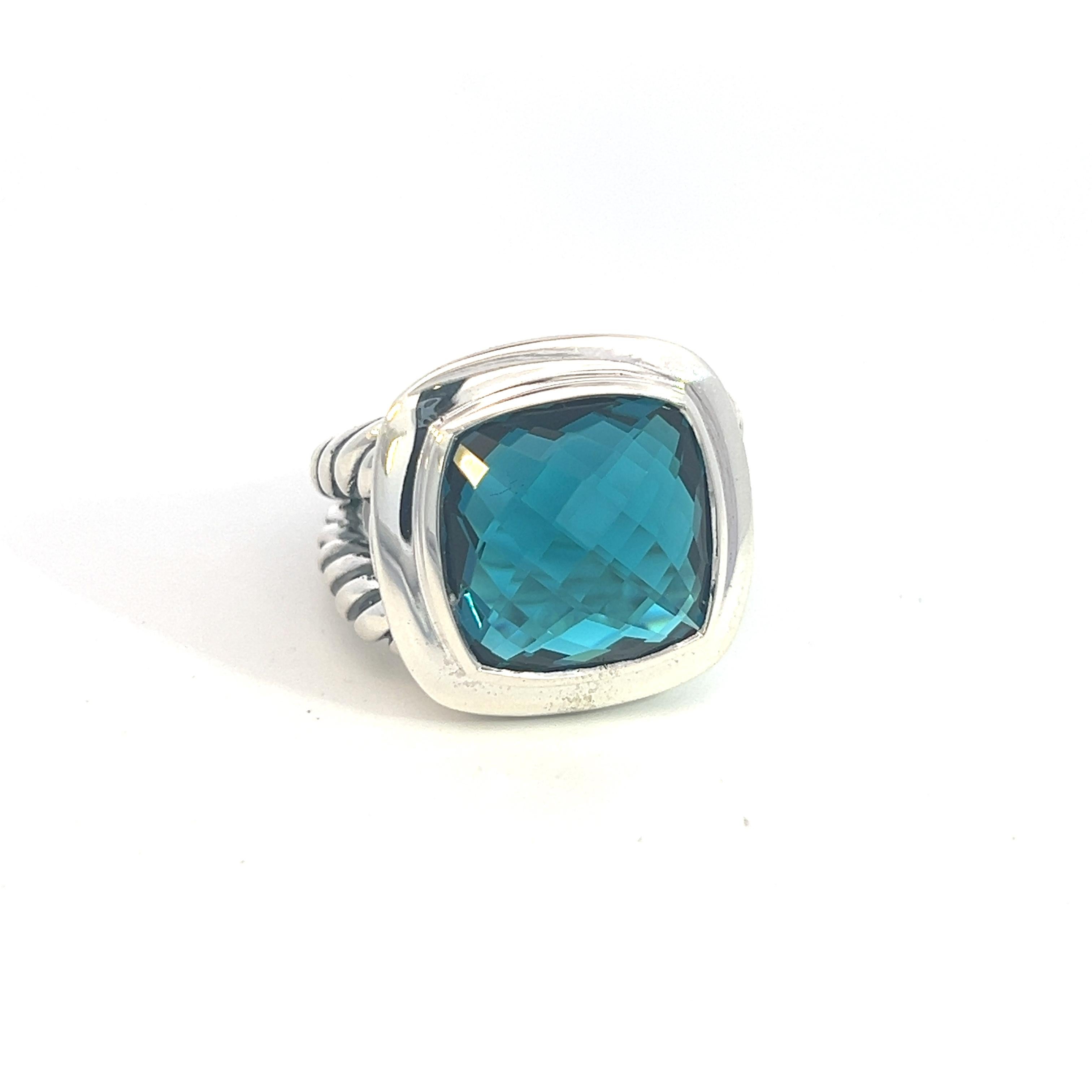 David Yurman Authentic Estate London Blue Topaz Albion Ring 7 Silver 14 mm 2