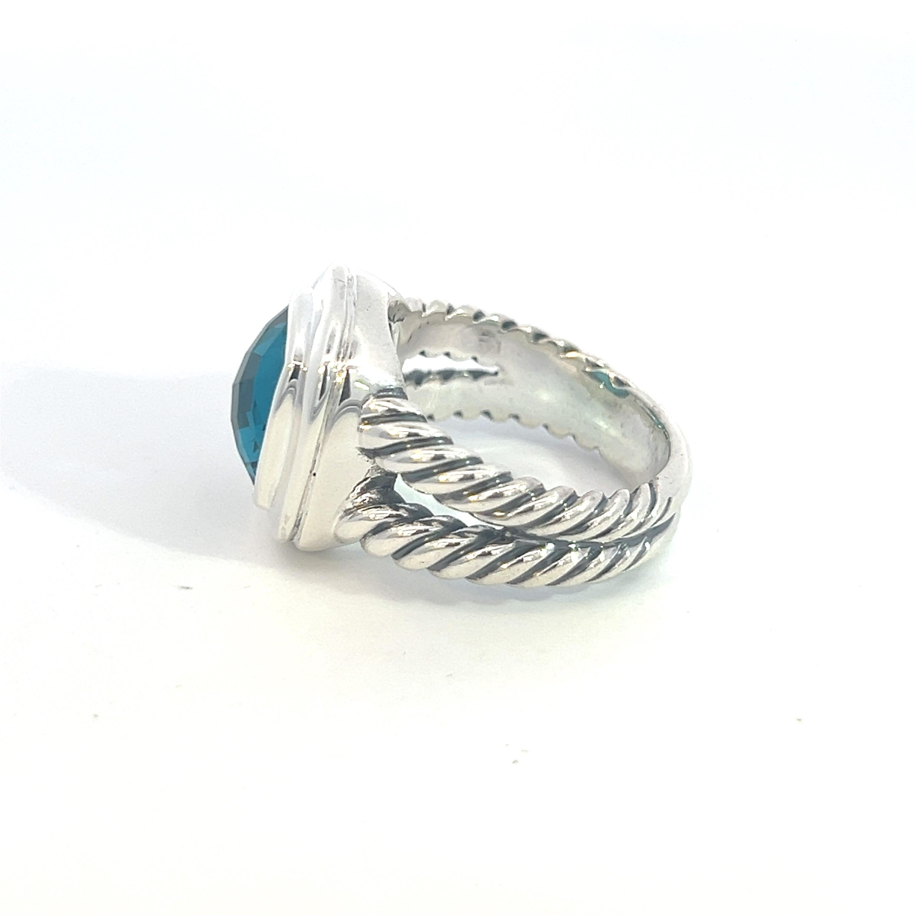 David Yurman Authentic Estate London Blue Topaz Albion Ring 8 Silver 11 mm In Good Condition In Brooklyn, NY