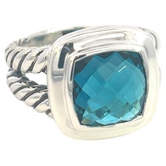 David Yurman Authentic Estate London Blue Topaz Albion Ring 8 Silver 11 mm