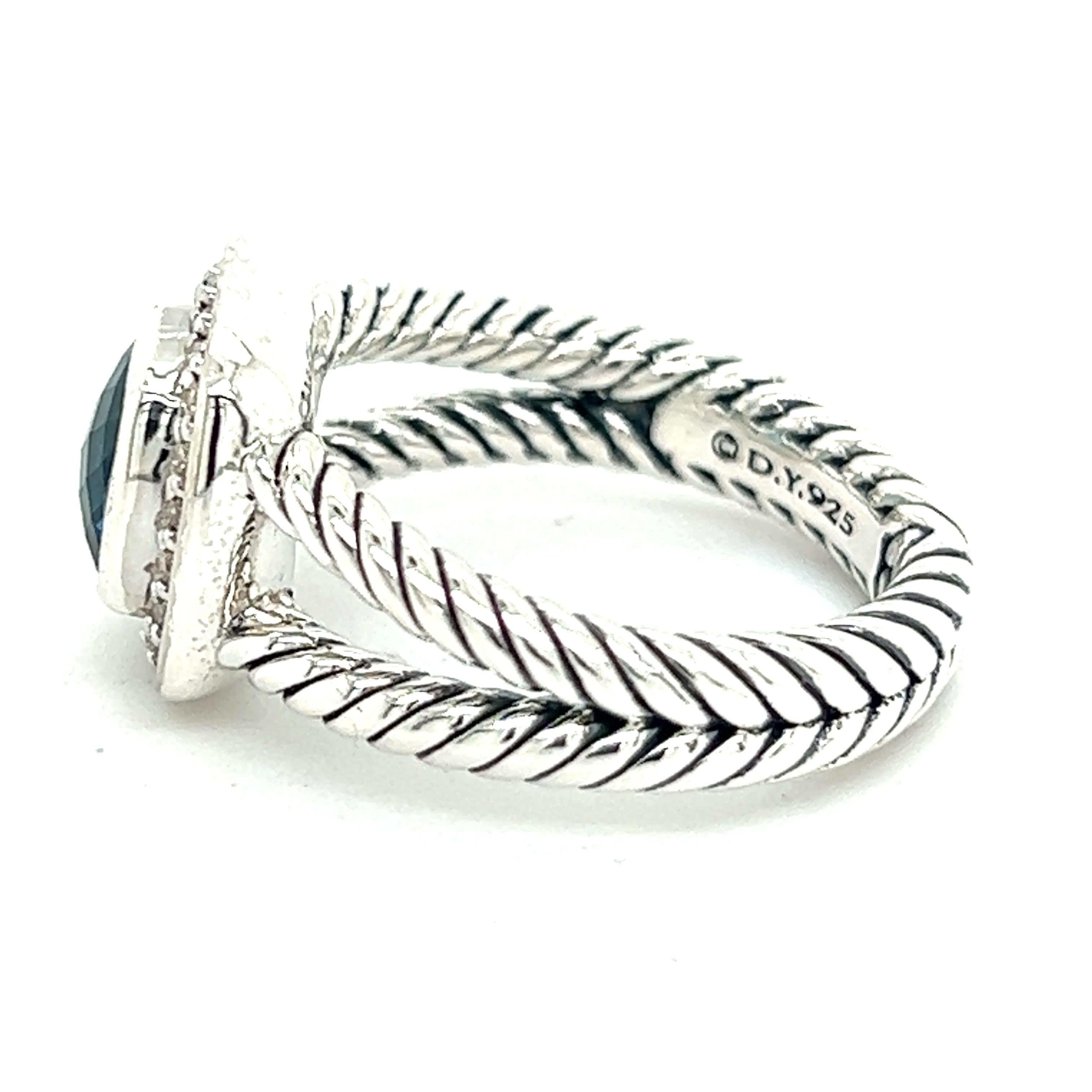 David Yurman Authentic Estate London Blue Topaz Petite Albion Ring Silver In Good Condition In Brooklyn, NY