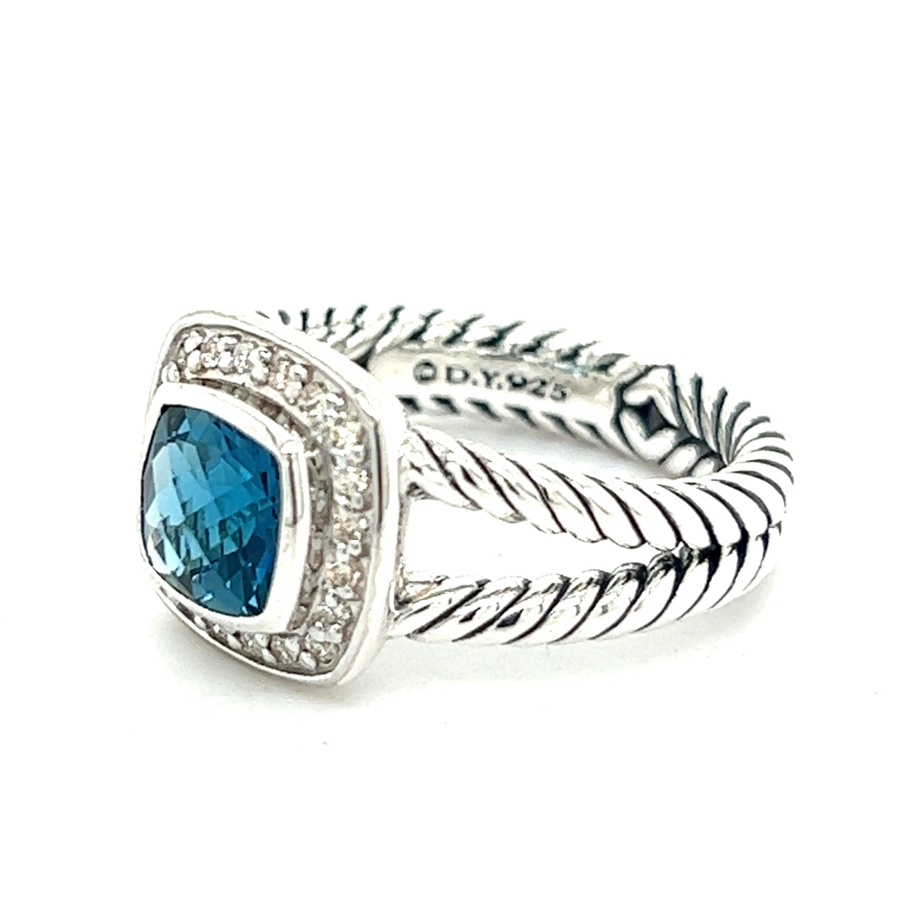 David Yurman Authentic Estate London Blue Topaz Petite Albion Ring Silver 1