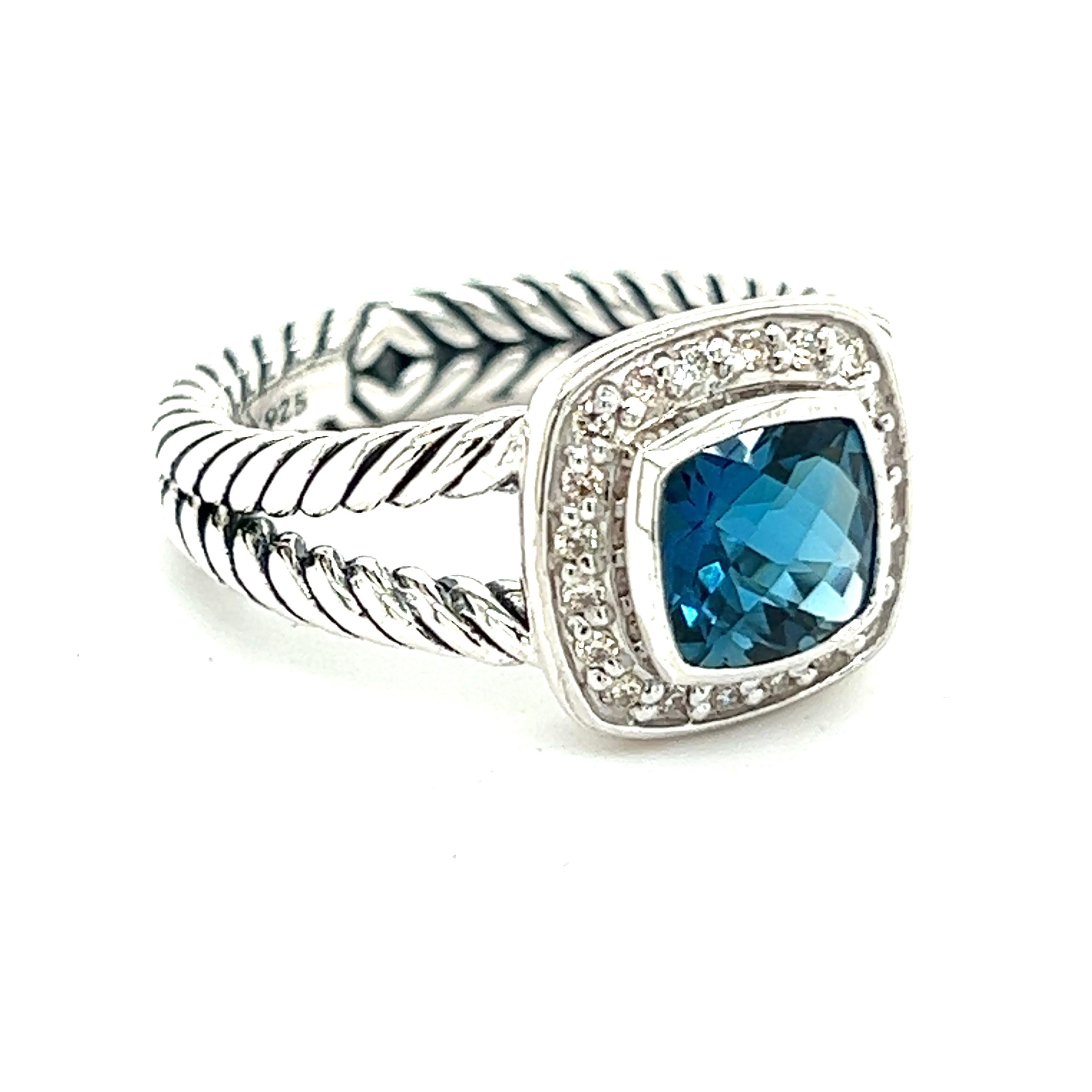 David Yurman Authentic Estate London Blue Topaz Petite Albion Ring Silver 2