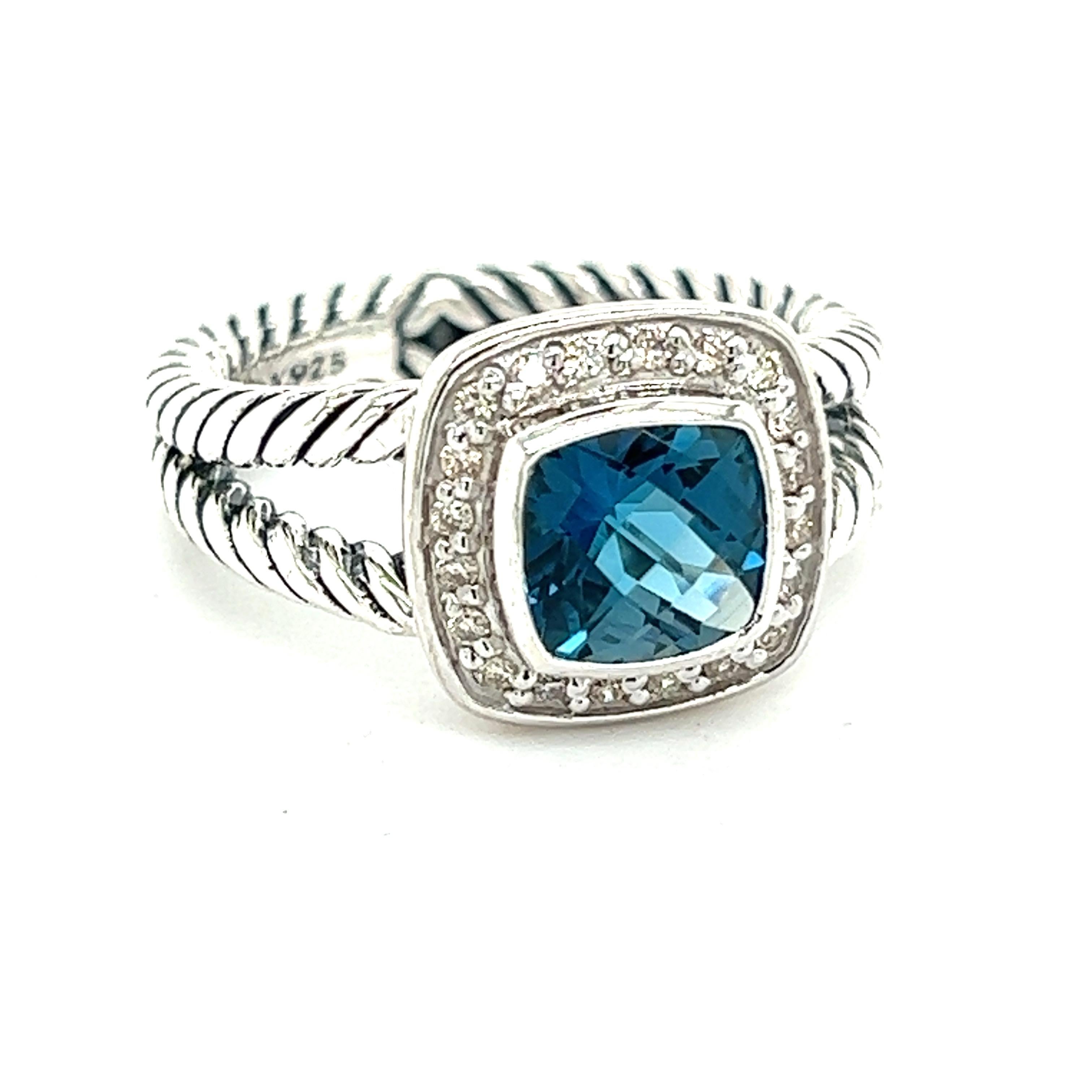 David Yurman Authentic Estate London Blue Topaz Petite Albion Ring Silver 3