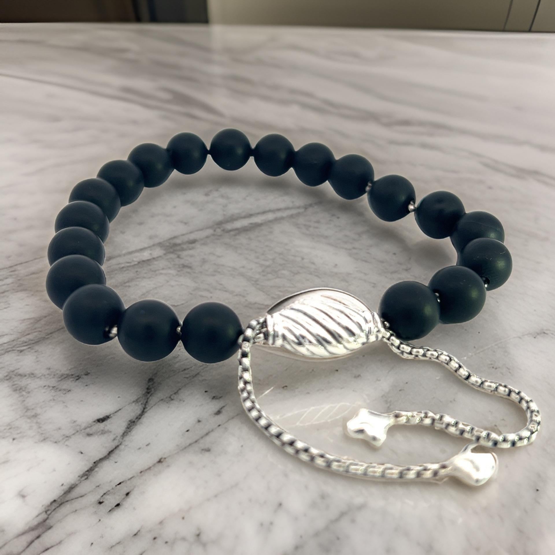 Auténtica pulsera de cuentas espirituales de ónice mate David Yurman Estate Ajustable 6,6 - 8,5