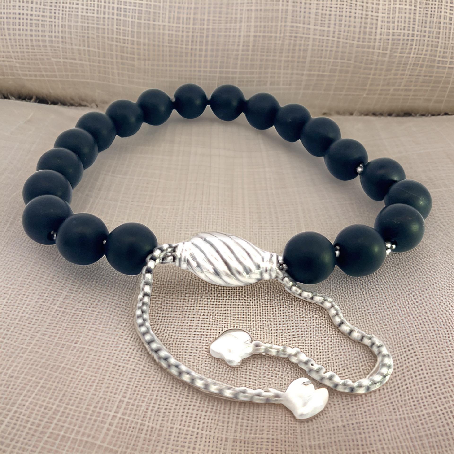 David Yurman Pulsera de cuentas de ónice mate auténtico de la finca 6,6 - 8,5
