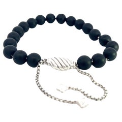 David Yurman Authentic Estate Matte Onyx Beads Bracelet 6.6 - 8.5" Silver 8 mm