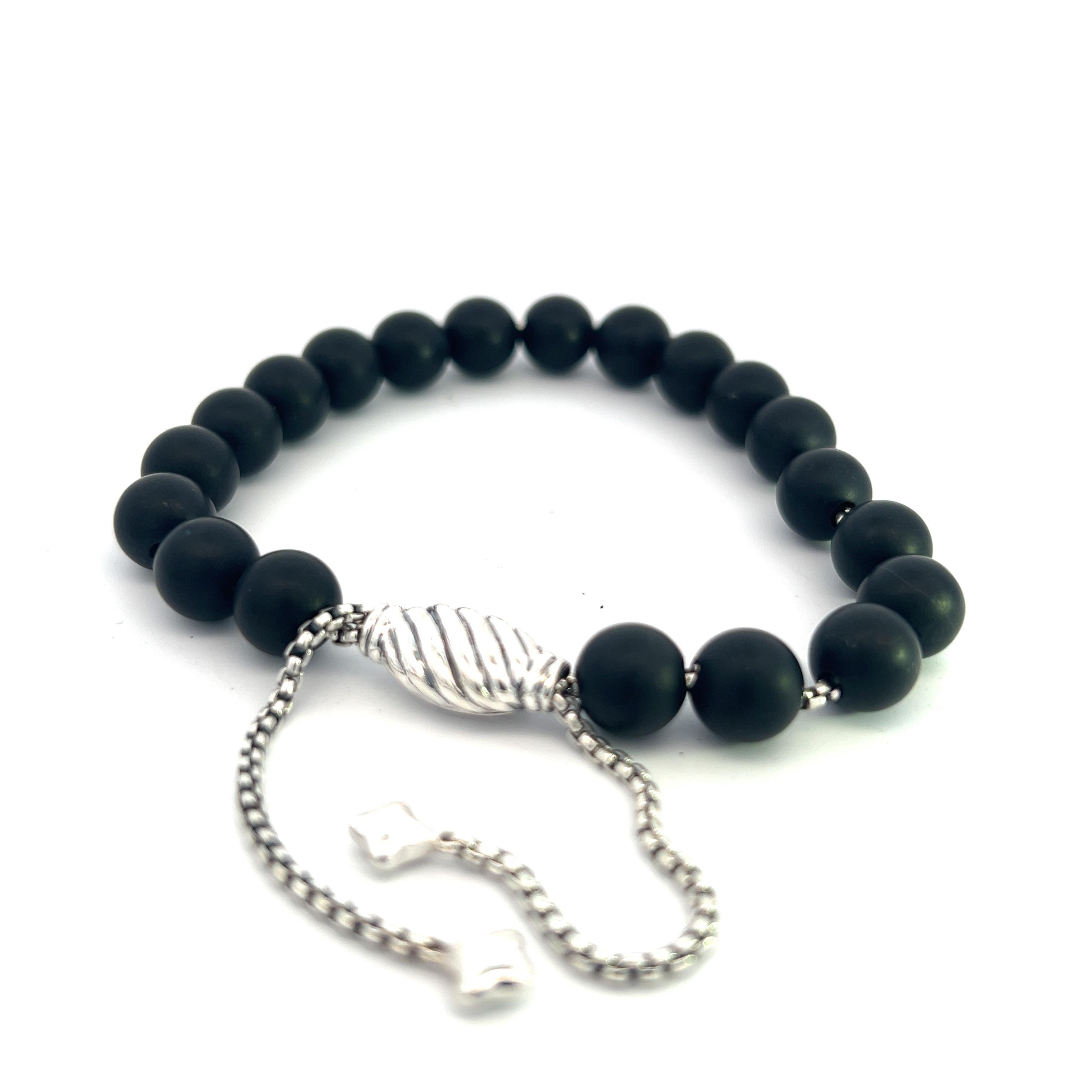 David Yurman Authentic Estate Matte Onyx Spiritual Beads Bracelet sil 8.5