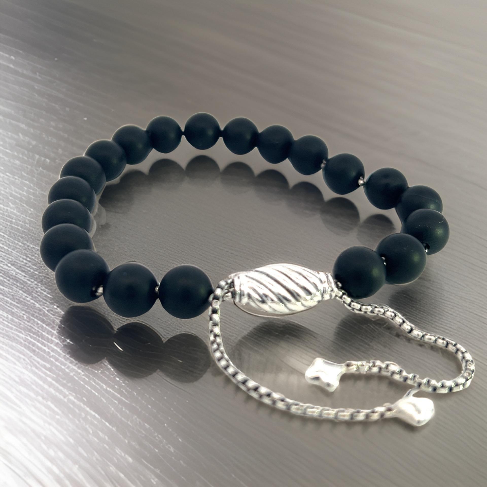 David Yurman Authentic Estate Matte Onyx Spiritual Beads Bracelet sil 8.5