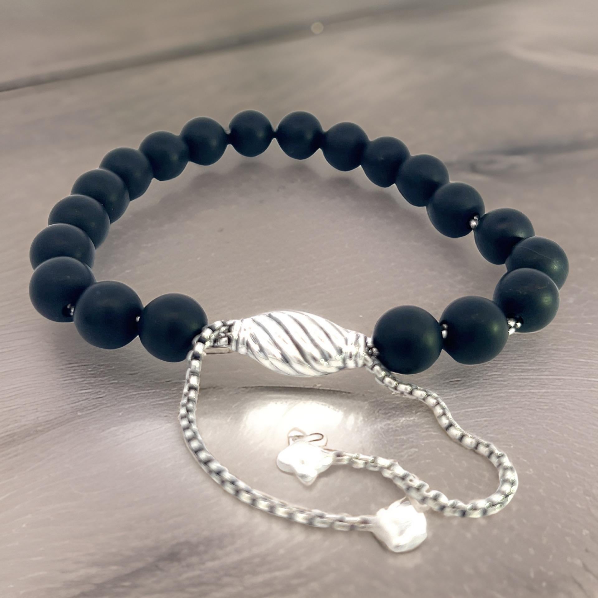 David Yurman Authentic Estate Matte Onyx Spiritual Beads Bracelet sil 8.5