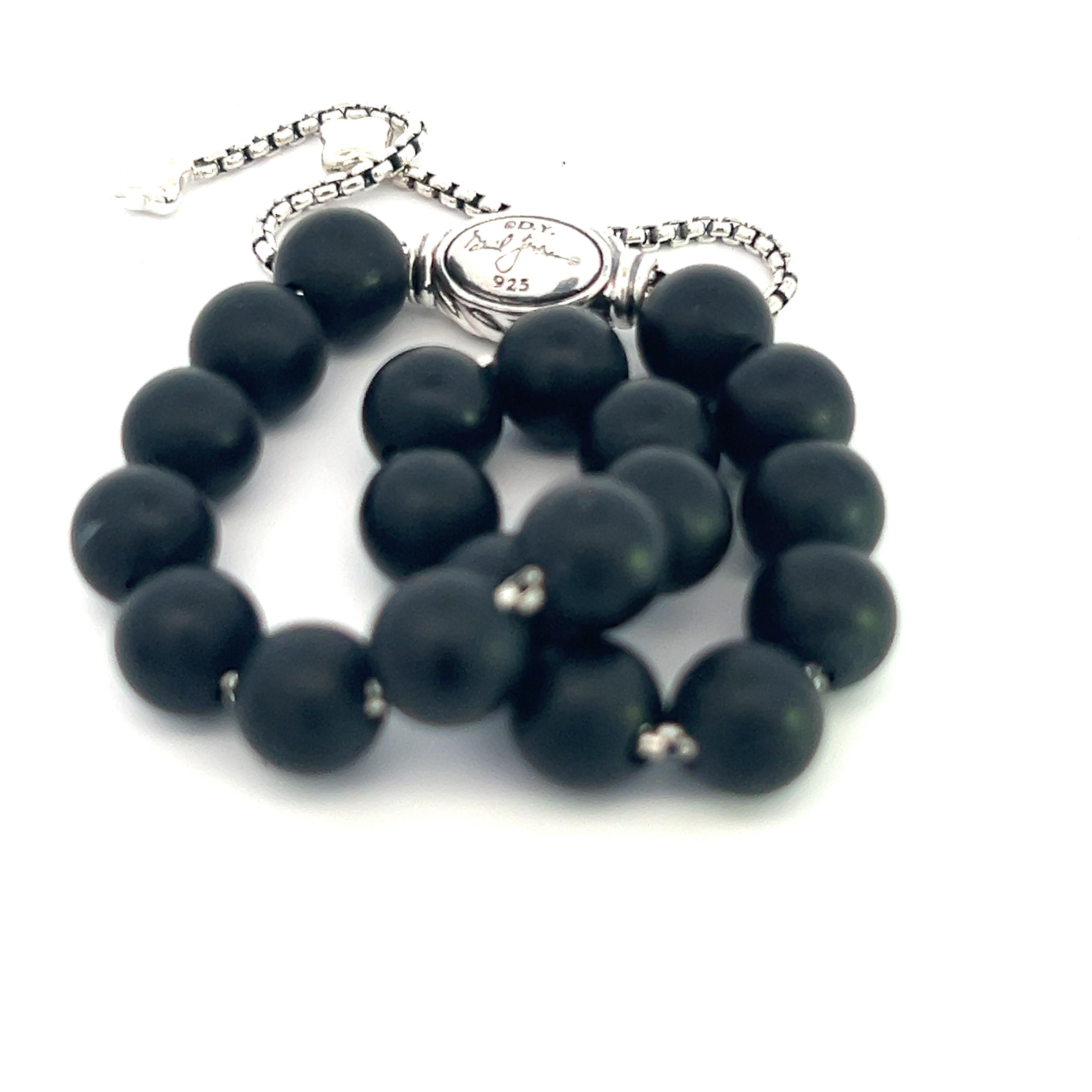 David Yurman Authentic Estate Matte Onyx Spiritual Beads Bracelet sil 8.5