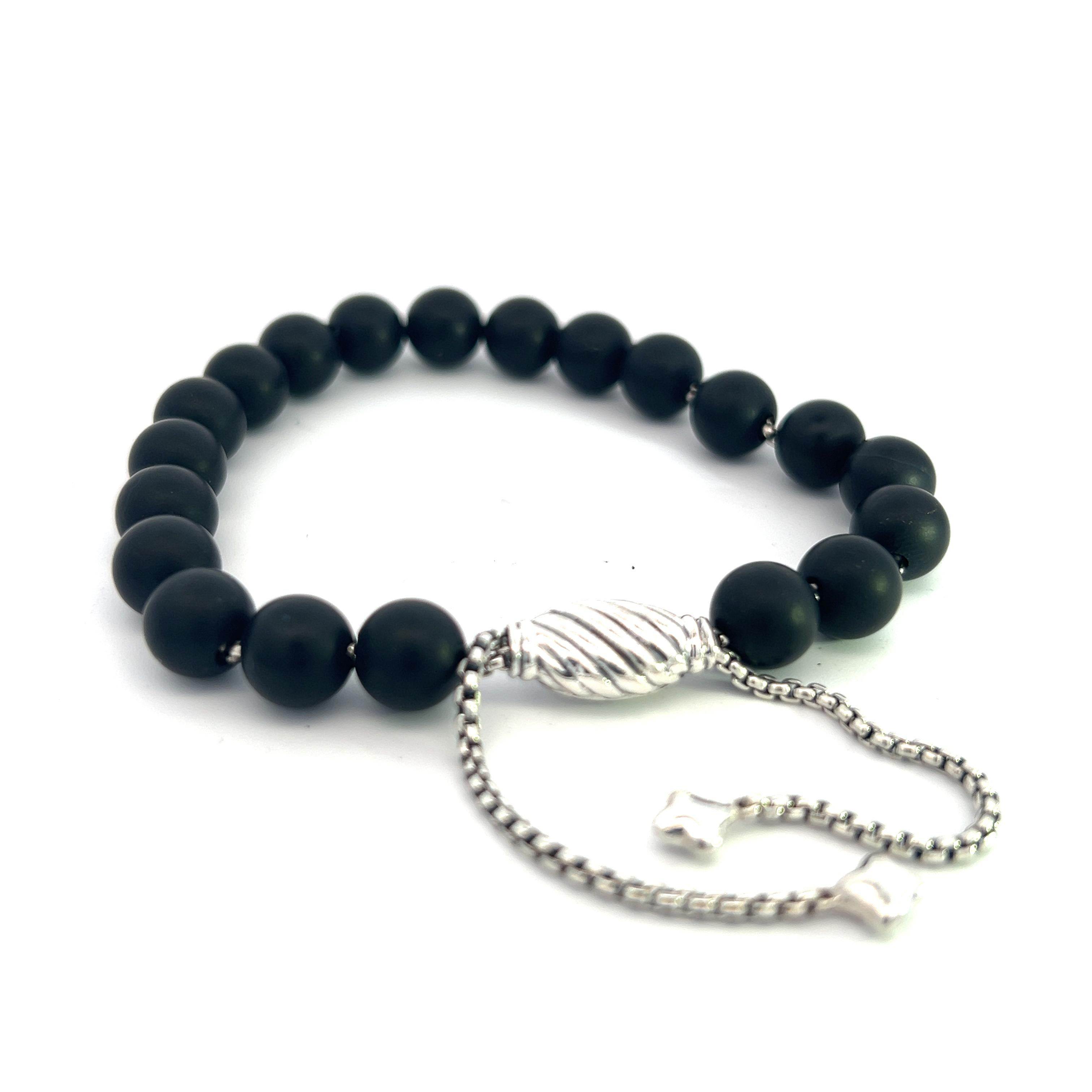 David Yurman Authentic Estate Matte Onyx Spiritual Beads Bracelet sil 8.5