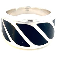 Retro David Yurman Authentic Estate Mens Onyx Cable Graphic Ring 11.5 Silver 18 mm