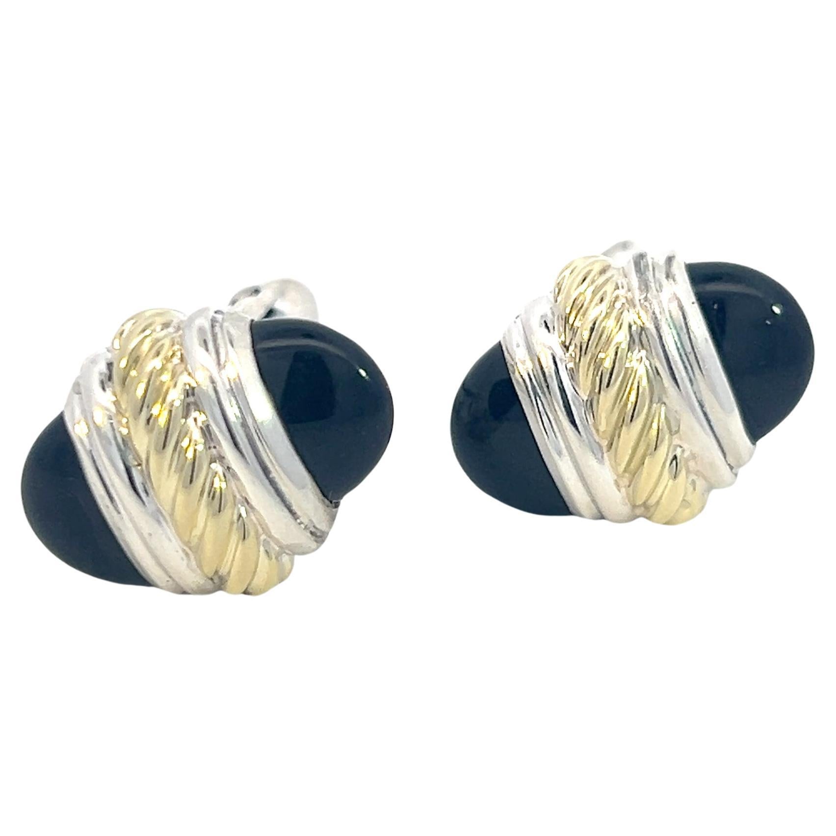 David Yurman Authentic Estate Onyx Cufflinks 14k Gold & Silver 12.5 Grams For Sale