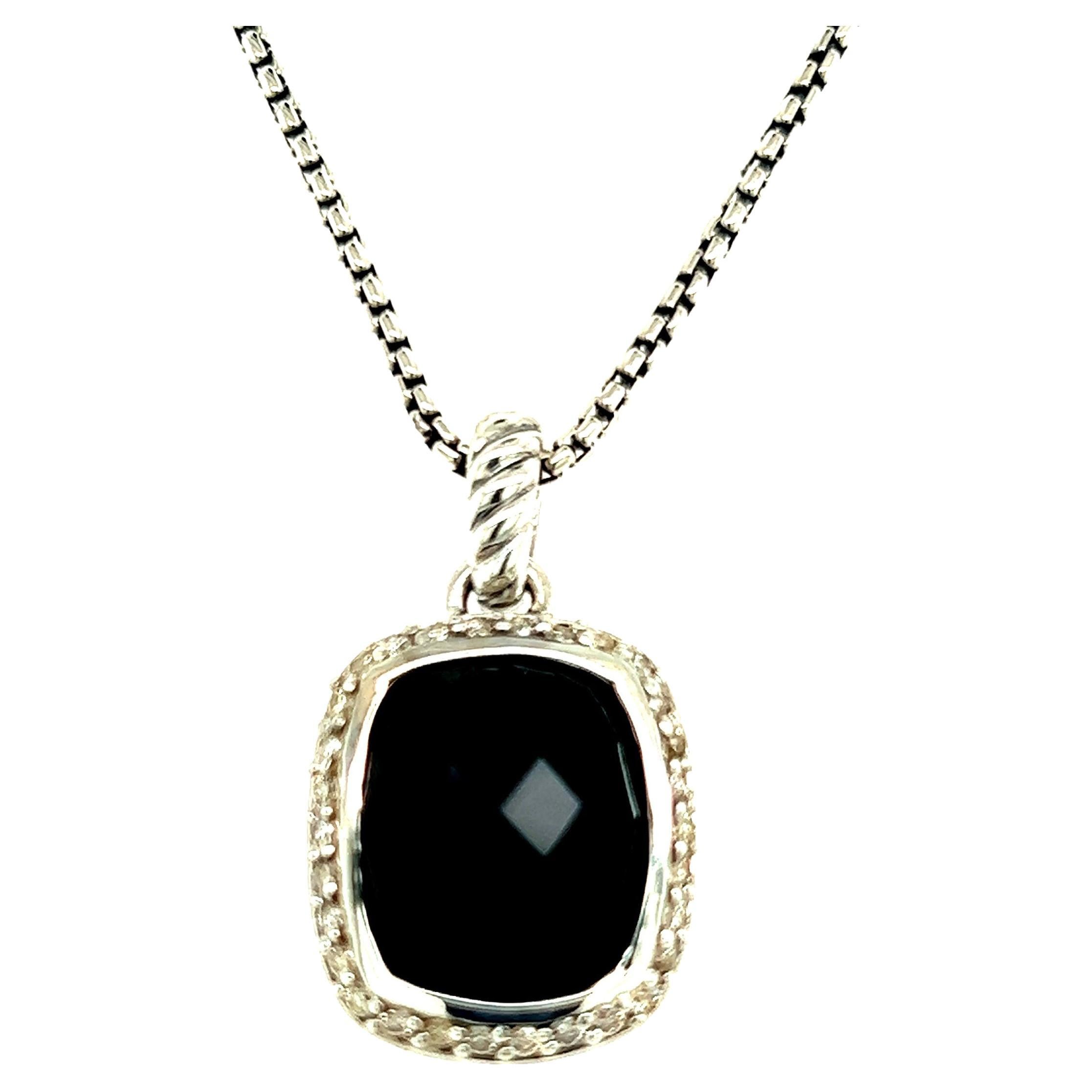 David Yurman Authentic Estate Onyx Noblesse Pendant Necklace Silver 0.25 Cts For Sale