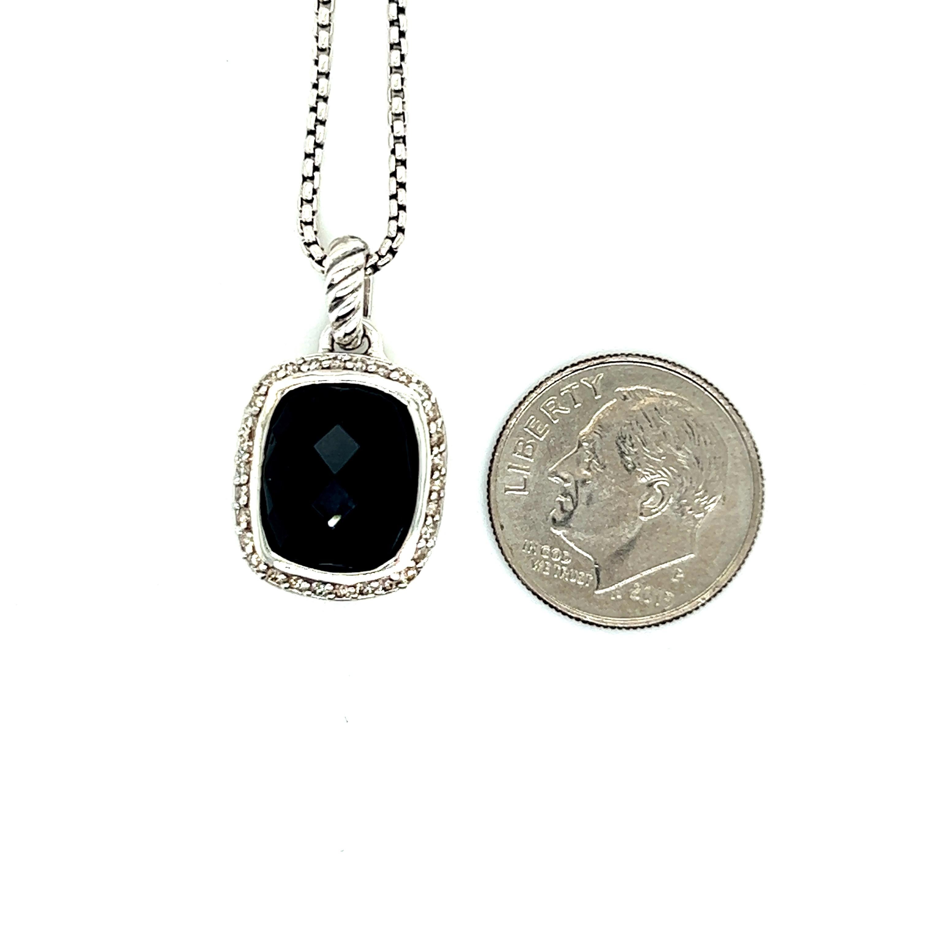 David Yurman Authentic Estate Onyx Noblesse Pendant Necklace Silver 0.25 Cts In Good Condition For Sale In Brooklyn, NY