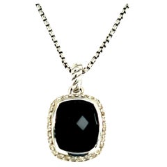 Retro David Yurman Authentic Estate Onyx Noblesse Pendant Necklace Silver 0.25 Cts