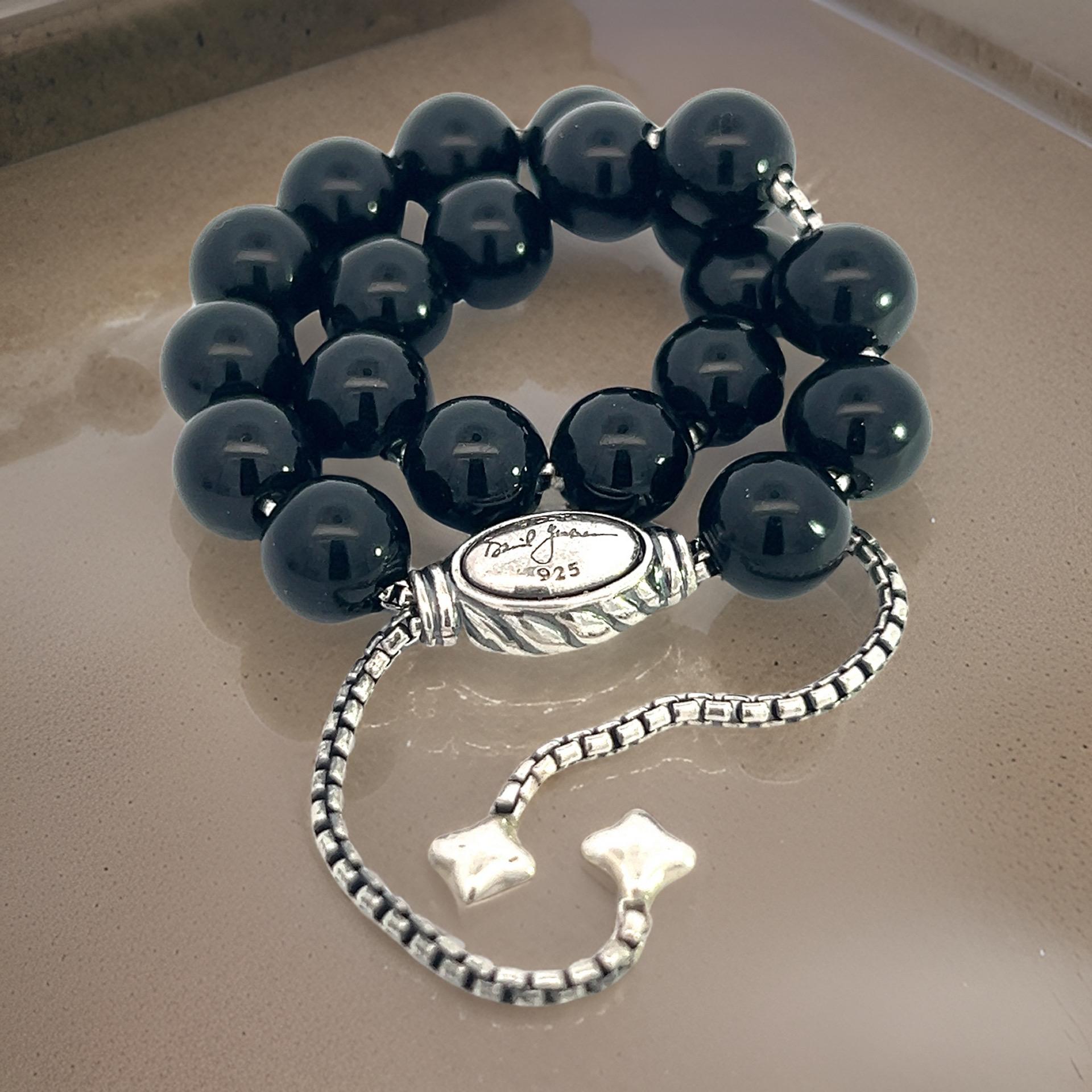 David Yurman Authentic Estate Onyx Polished Spiritual Beads Bracelet 6.6 - 8.5