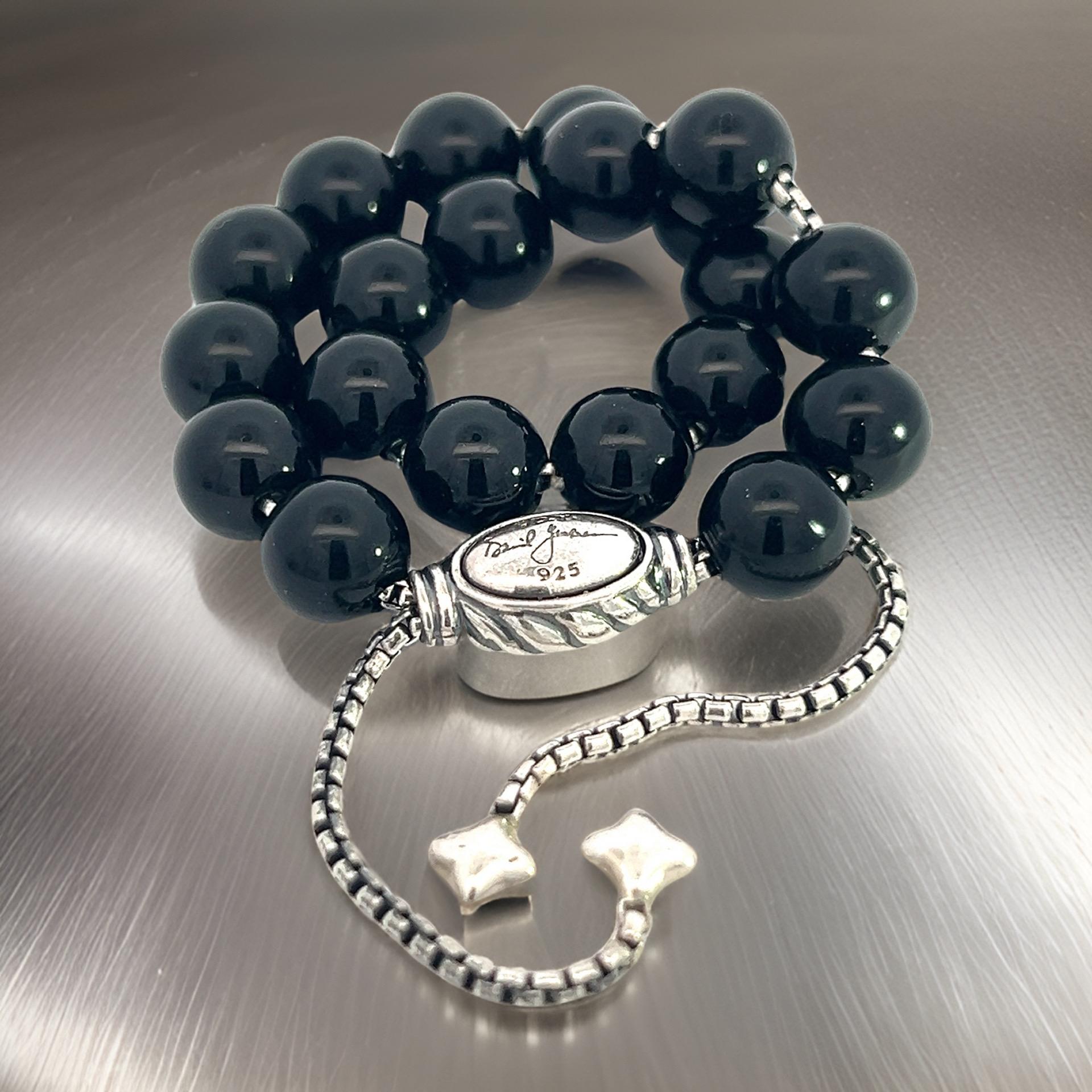 David Yurman Authentic Estate Onyx Polished Spiritual Beads Bracelet 6.6 - 8.5