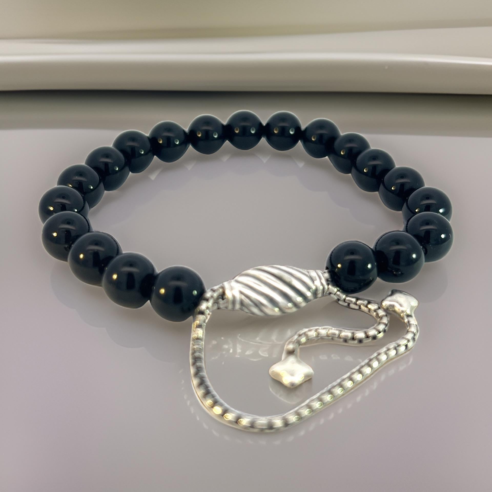 Authentic David Yurman Estate Black Onyx Polished Spiritual Beads Bracelet 6.6 - 8.5