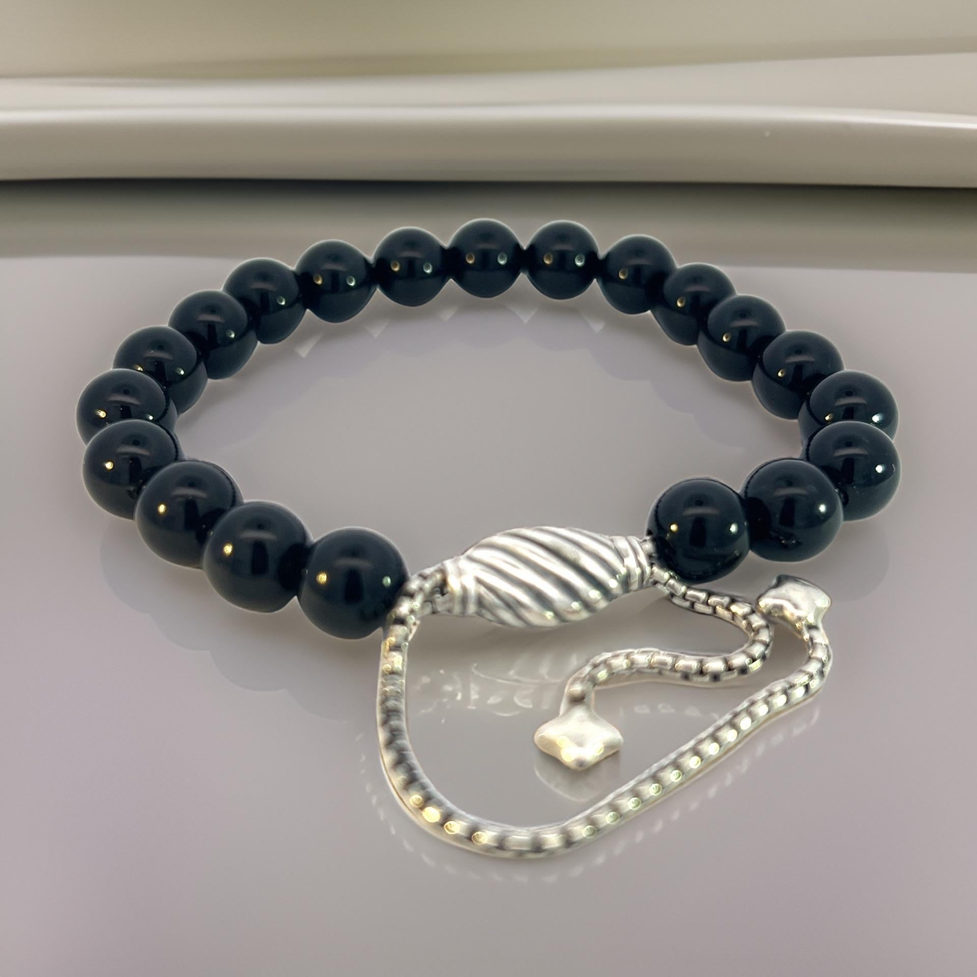 Authentic David Yurman Estate Black Onyx Polished Spiritual Beads Bracelet 6.6 - 8.5