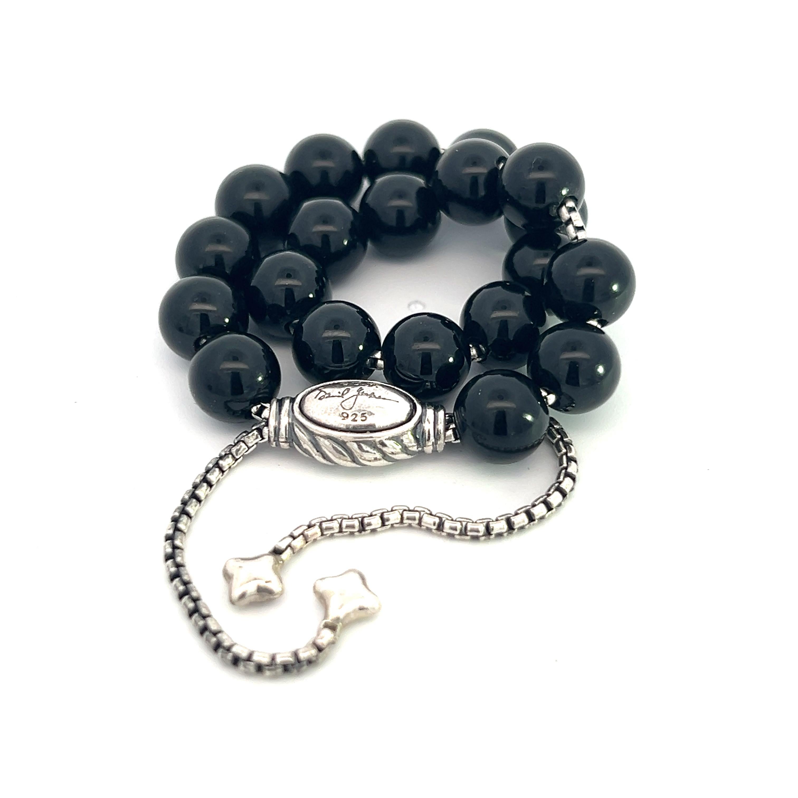 Round Cut David Yurman Authentic Estate Onyx Polished Spiritual Beads Bracelet 6.6 - 8.5
