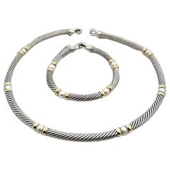 David Yurman Autentica Collana di perle Estate 17" + Bracciale 7,5" A. Silver 14K Goldes