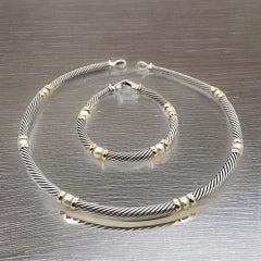 David Yurman Collar de perlas auténticas 17" + Juego de pulseras 7,5" Oro plateado