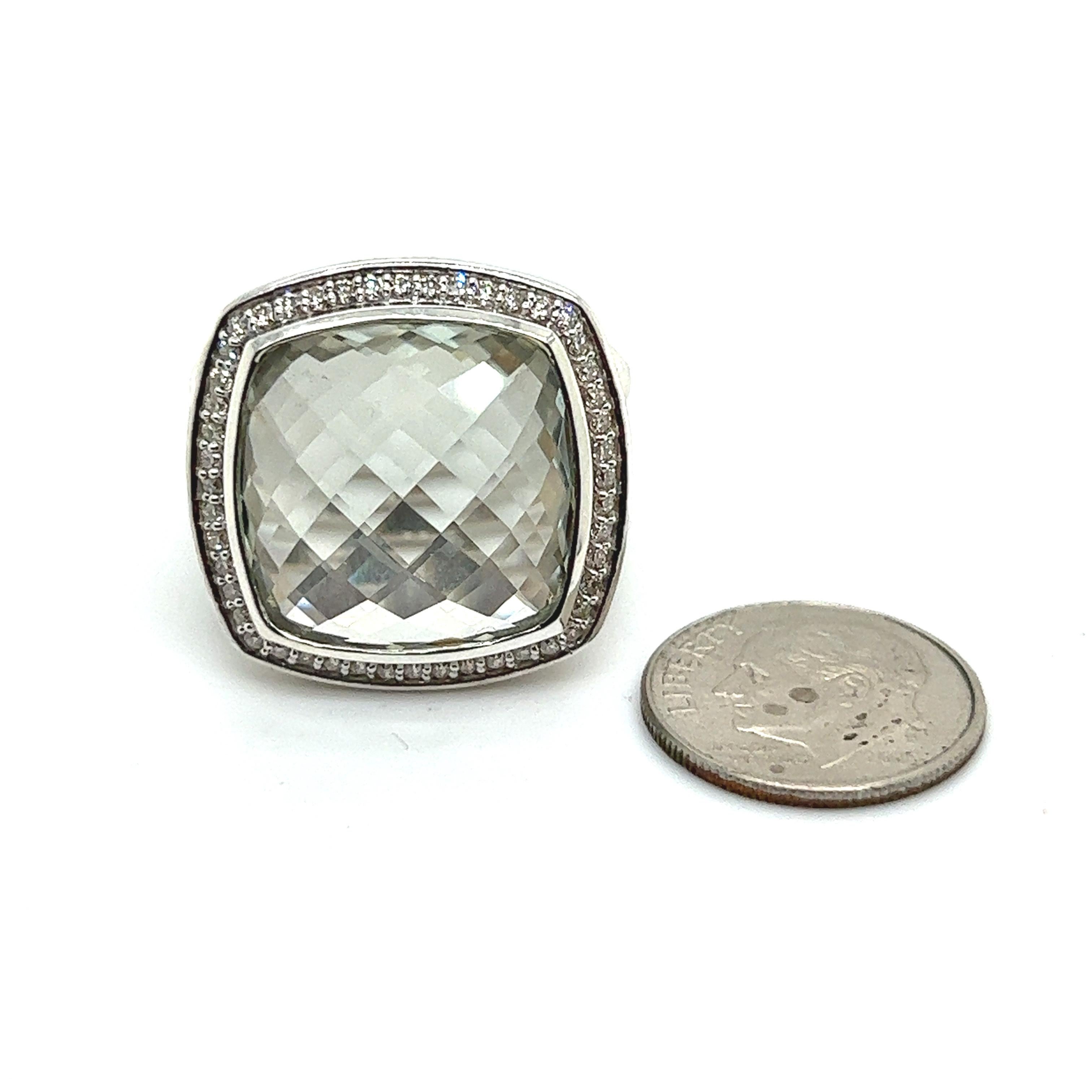 David Yurman Authentic Estate Prasiolite Pave Diamond Albion Ring Silver In Good Condition In Brooklyn, NY