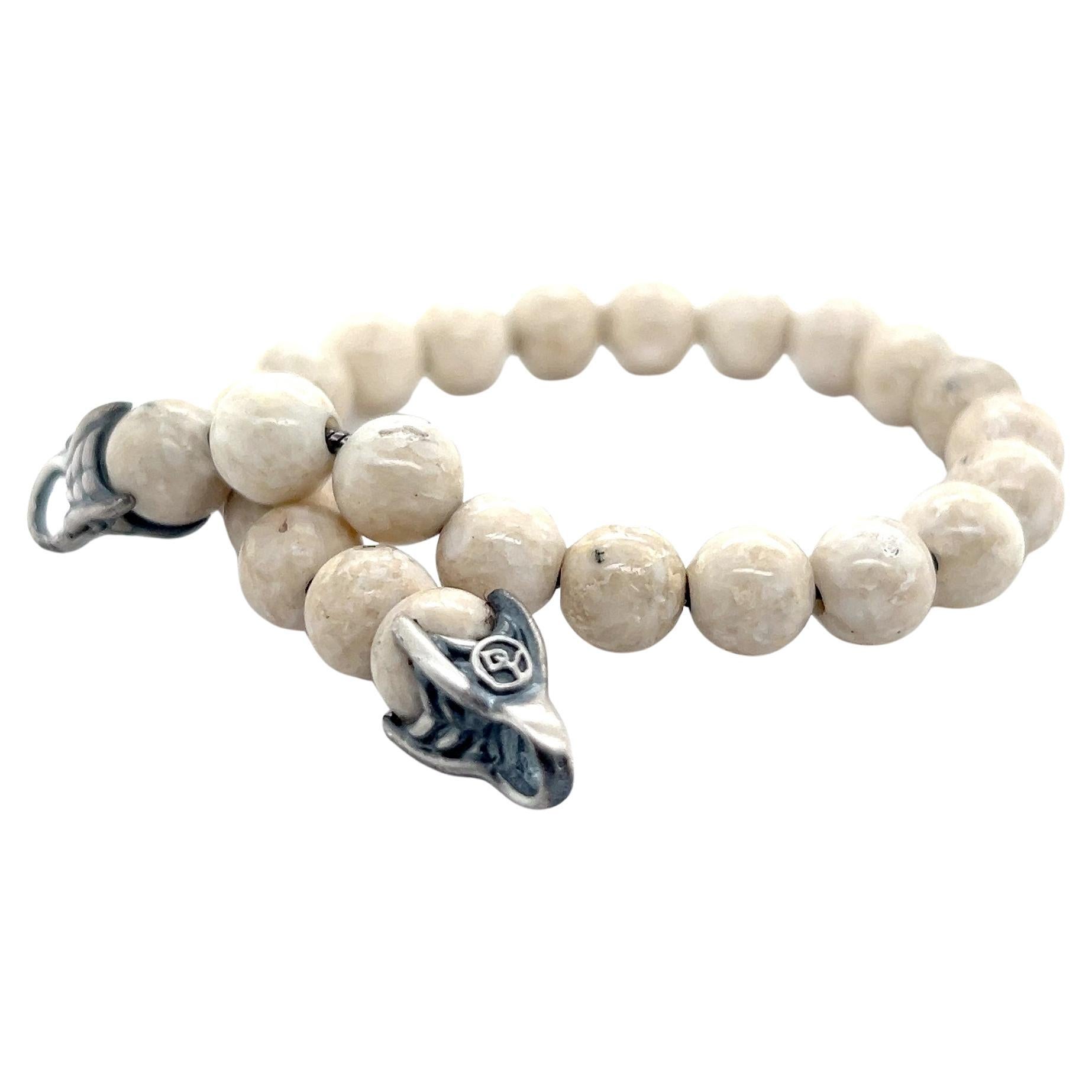 David Yurman Autentico Bracciale di perle spirituali di pietra di fiume Estate 8,5" A. Silver