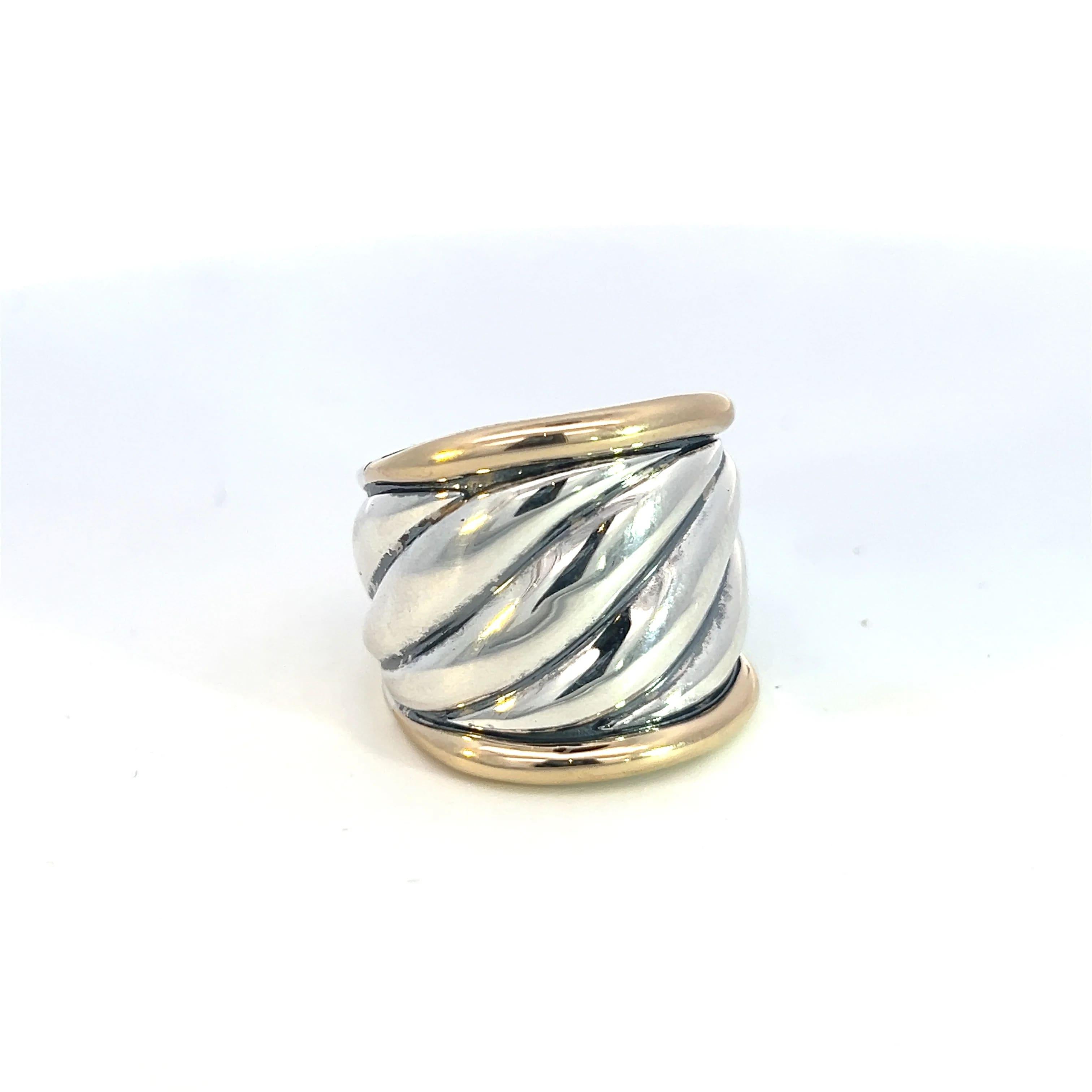 David Yurman Authentic Estate Saddle Ring 7.5 18K Silver 21 mm  In Good Condition In Brooklyn, NY