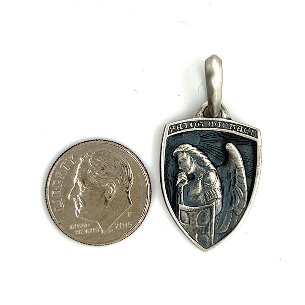 David Yurman Authentic Estate Saint Michael Religious Amulet Silver In Good Condition In Brooklyn, NY