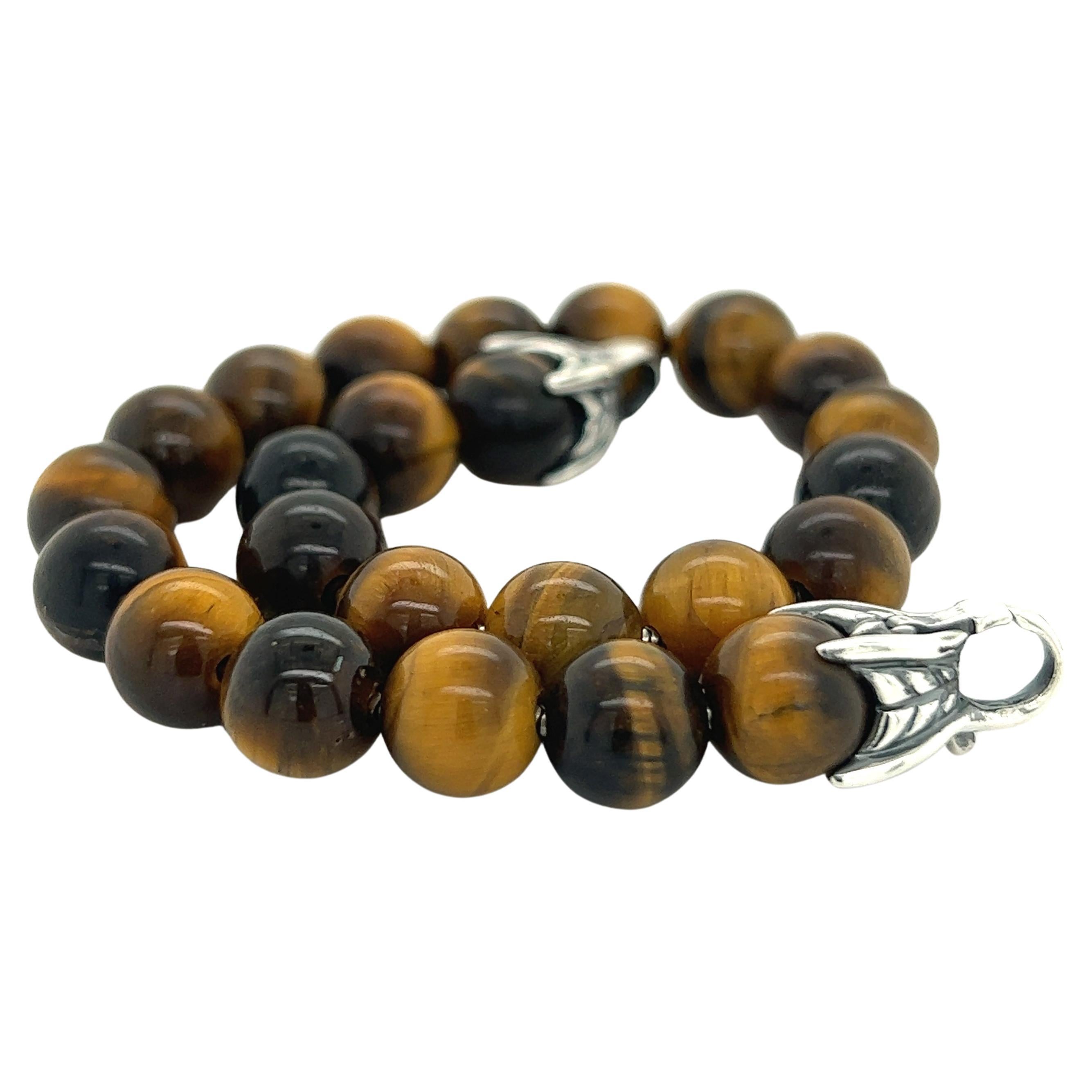 David Yurman Bracciale di preghiera con occhio di tigre autentico Estate 8" A. Silver