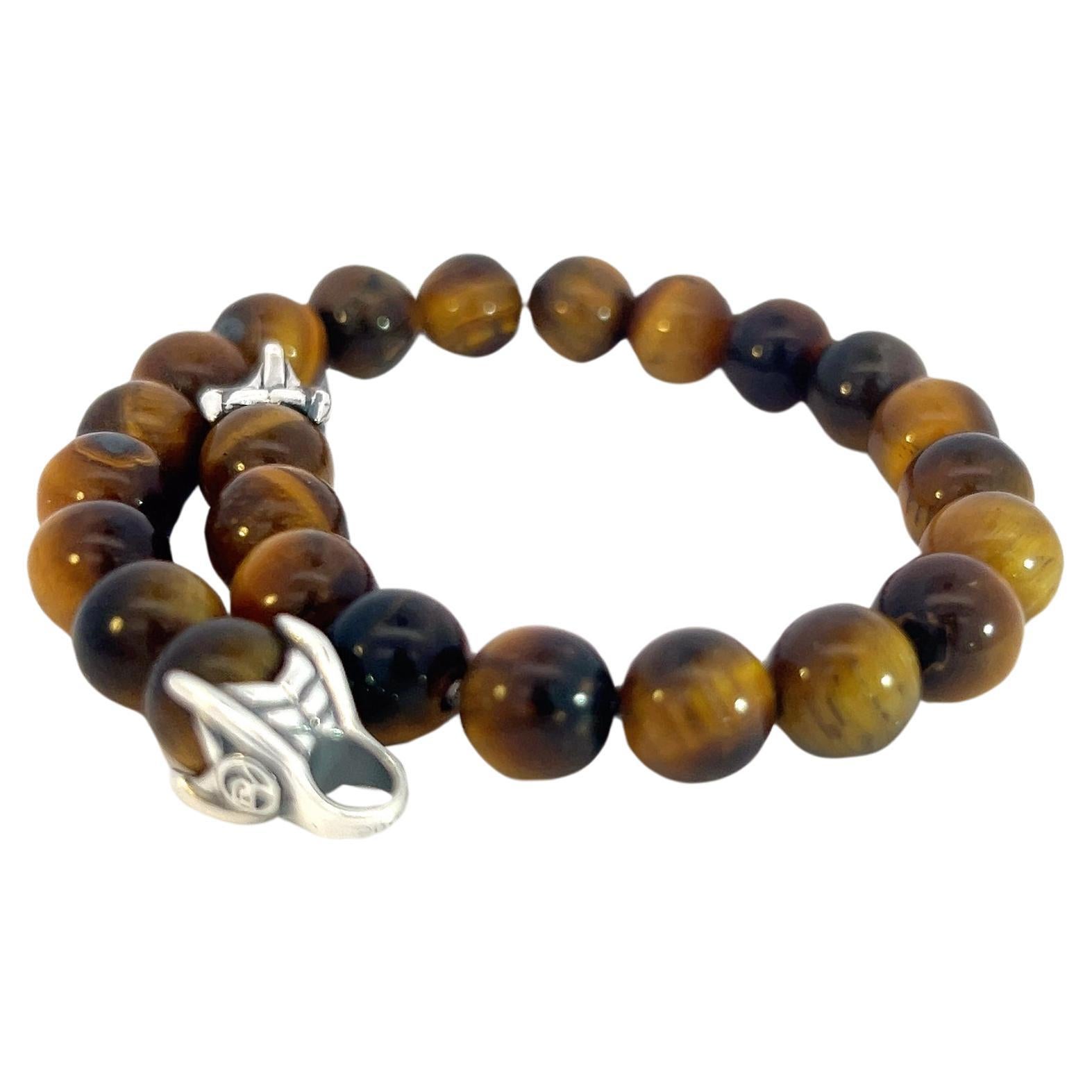 David Yurman Authentic Estate Tiger Eye Prayer Bead Bracelet 8.5" Silver en vente